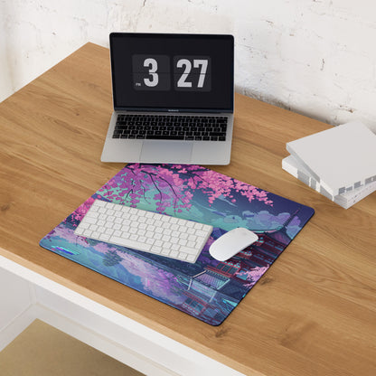 Vaporwave Sakura Night Pad - Gaming Mouse Pad Pink Purple Teal Vaporwave Dreamy Retro Neon Decor Cyberpunk Digital Art