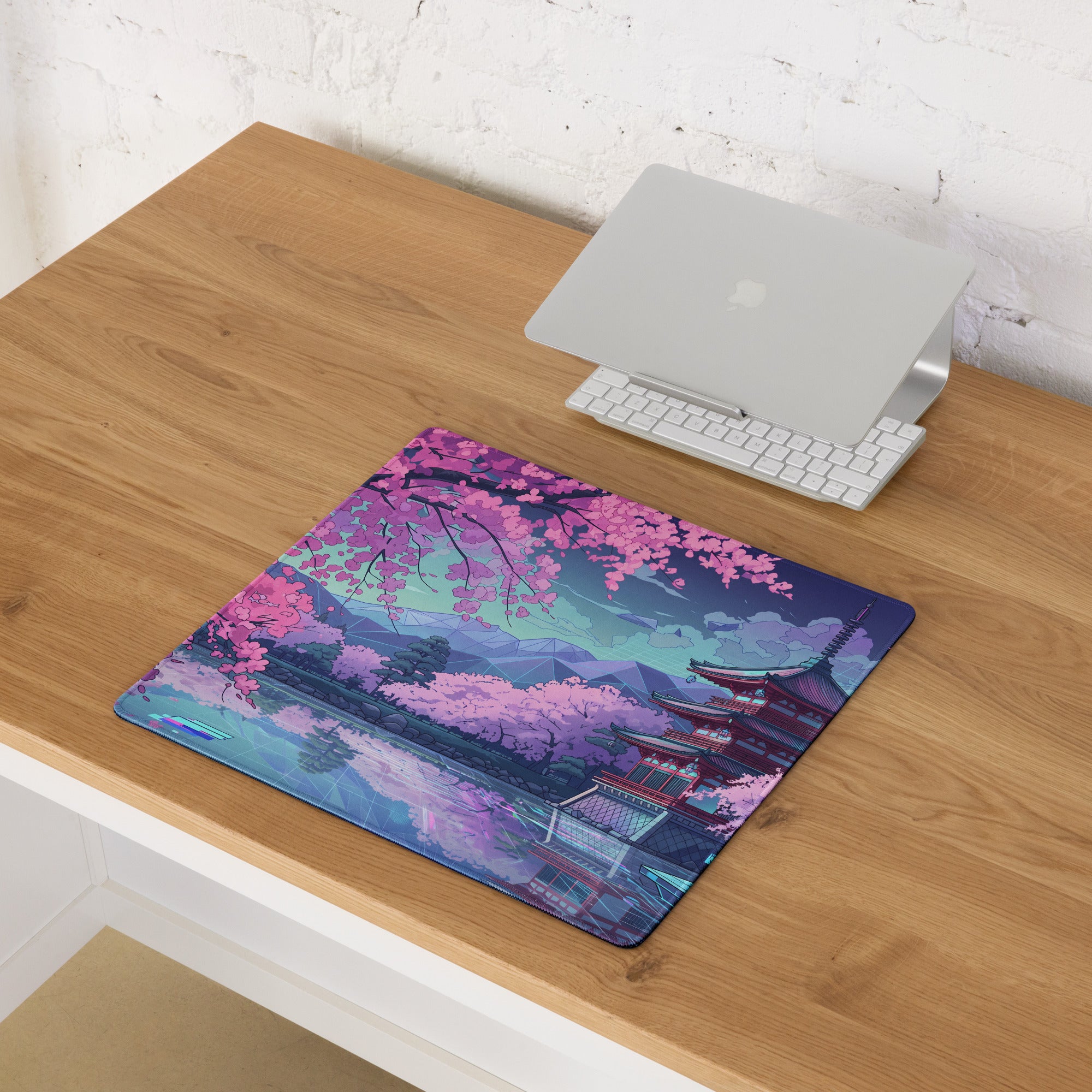 Vaporwave Sakura Night Pad - Gaming Mouse Pad Pink Purple Teal Vaporwave Dreamy Retro Neon Decor Cyberpunk Digital Art