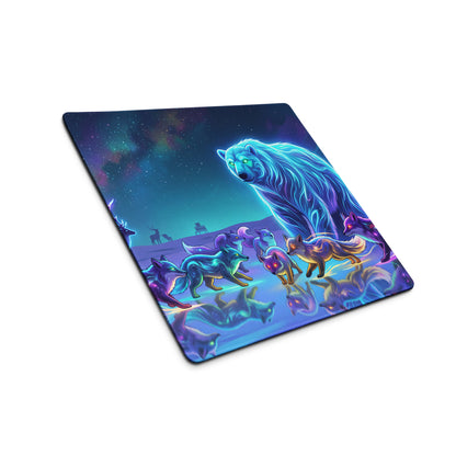 Neon Wolf Vaporwave Desk Pad - Wolf Vaporwave Neon Blues Gaming Desk Pad Dreamy Neon Mood, Gaming Mouse Pad, Digital Art