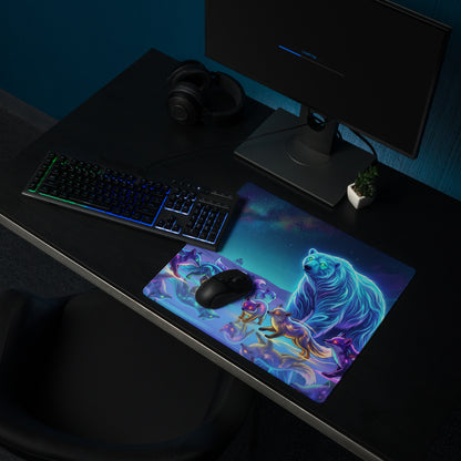 Neon Wolf Vaporwave Desk Pad - Wolf Vaporwave Neon Blues Gaming Desk Pad Dreamy Neon Mood, Gaming Mouse Pad, Digital Art