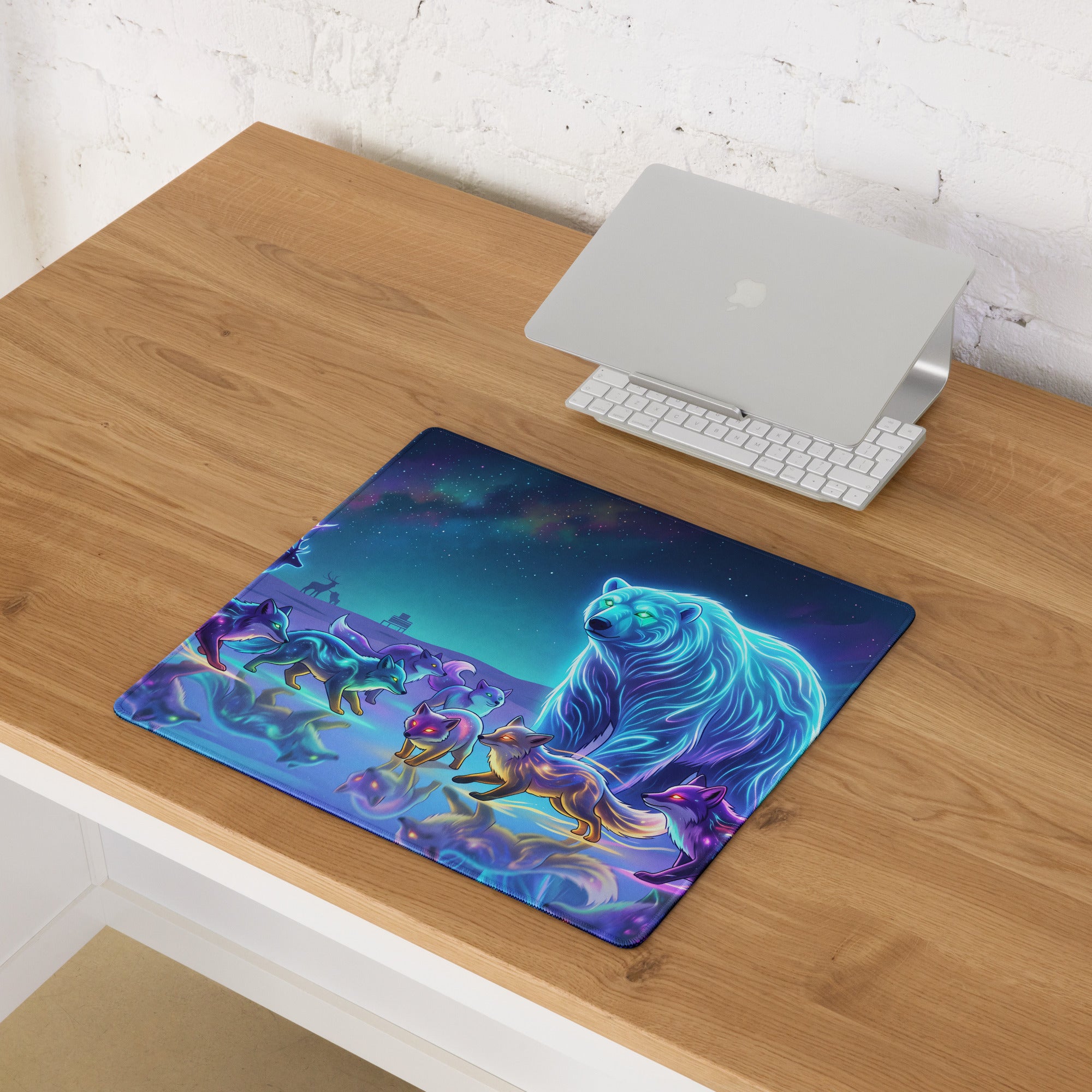 Neon Wolf Vaporwave Desk Pad - Wolf Vaporwave Neon Blues Gaming Desk Pad Dreamy Neon Mood, Gaming Mouse Pad, Digital Art