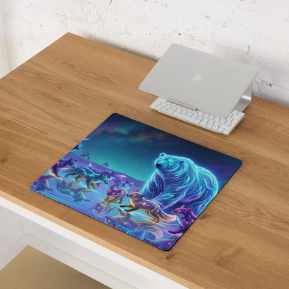 Neon Wolf Vaporwave Desk Pad - Wolf Vaporwave Neon Blues Gaming Desk Pad Dreamy Neon Mood, Gaming Mouse Pad, Digital Art