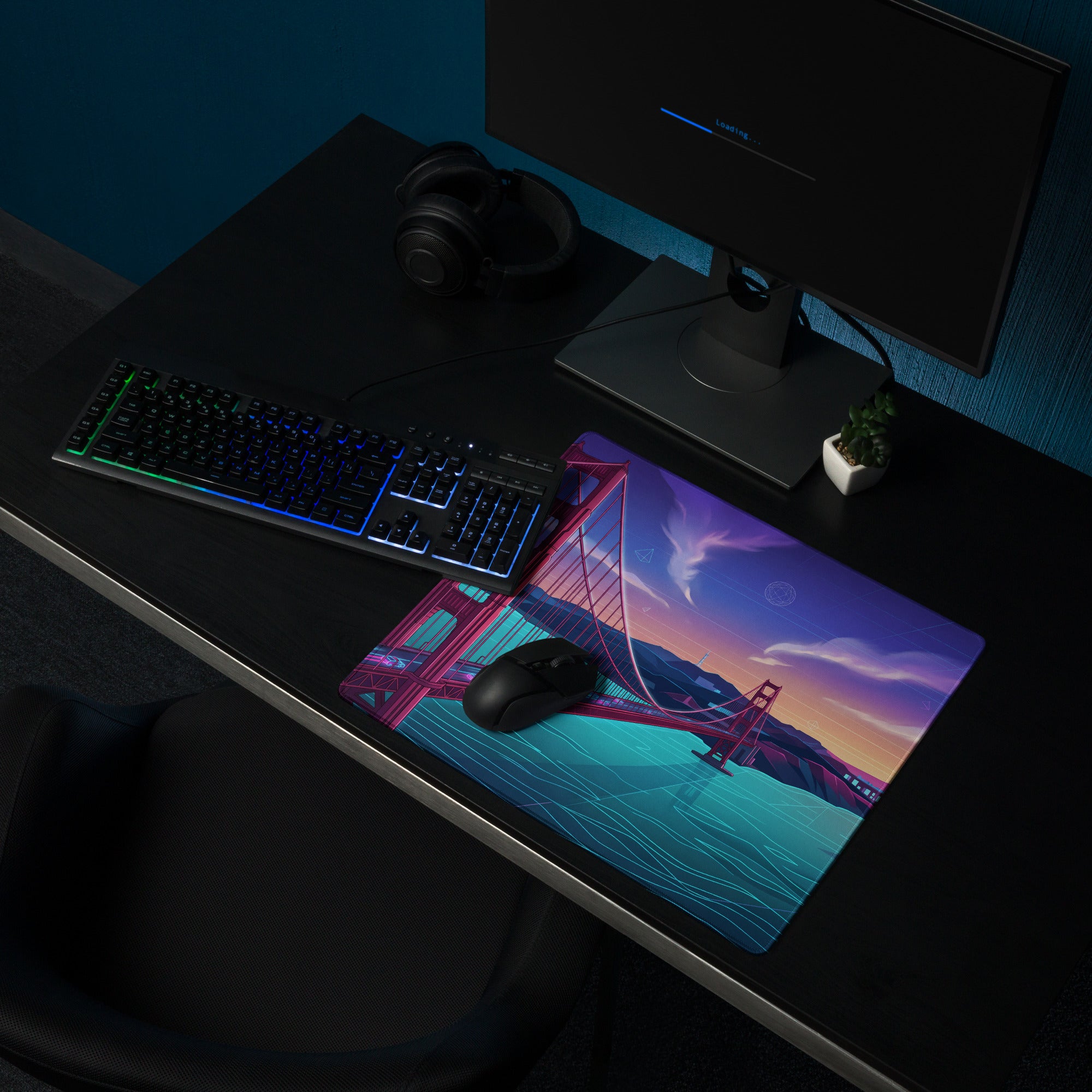 Vaporwave Cityscape Gaming Mouse Pad - Gaming Mouse Pad Purple Pink Blue Gradient Desk Vaporwave Dreamy Mood Neon Print