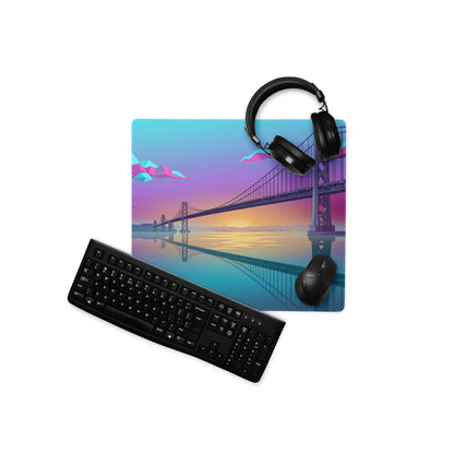 Vaporwave Neon Bridge Mouse Pad - Mouse Pad Gaming Neon Pink Blue Gradient Desk Decor Vaporwave Style Dreamy Mood