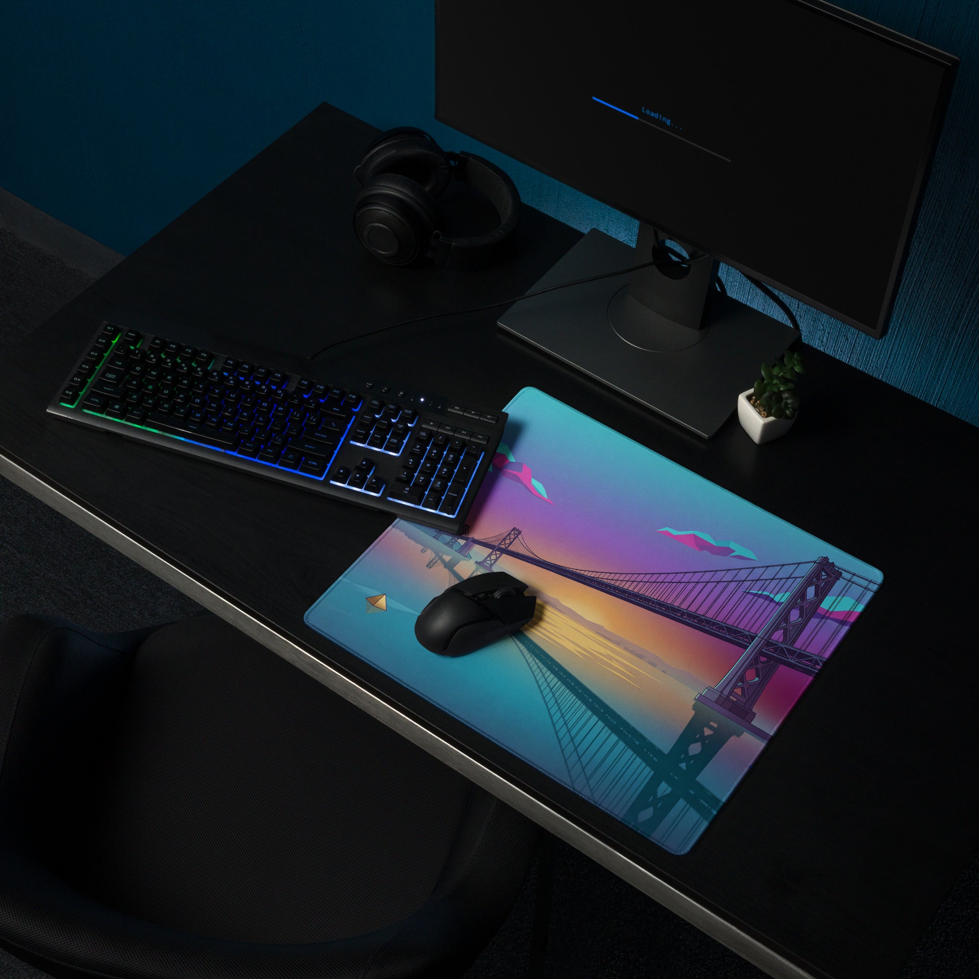 Vaporwave Neon Bridge Mouse Pad - Mouse Pad Gaming Neon Pink Blue Gradient Desk Decor Vaporwave Style Dreamy Mood
