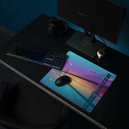 Vaporwave Neon Bridge Mouse Pad - Mouse Pad Gaming Neon Pink Blue Gradient Desk Decor Vaporwave Style Dreamy Mood