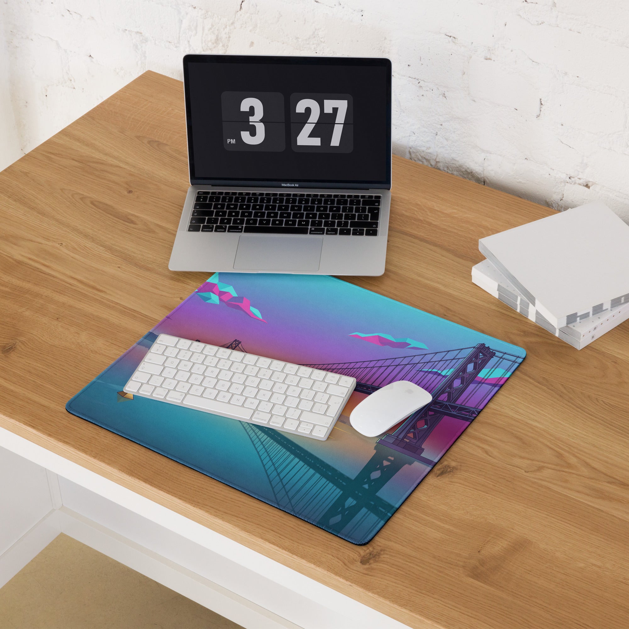 Vaporwave Neon Bridge Mouse Pad - Mouse Pad Gaming Neon Pink Blue Gradient Desk Decor Vaporwave Style Dreamy Mood