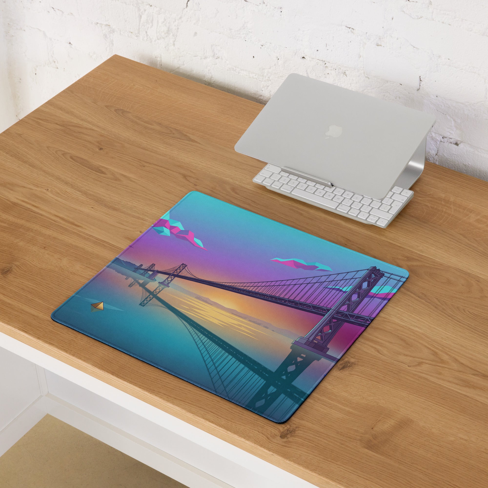 Vaporwave Neon Bridge Mouse Pad - Mouse Pad Gaming Neon Pink Blue Gradient Desk Decor Vaporwave Style Dreamy Mood