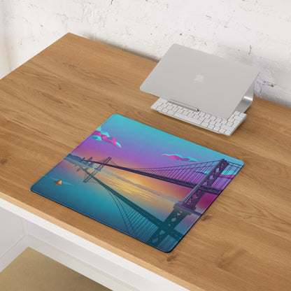 Vaporwave Neon Bridge Mouse Pad - Mouse Pad Gaming Neon Pink Blue Gradient Desk Decor Vaporwave Style Dreamy Mood