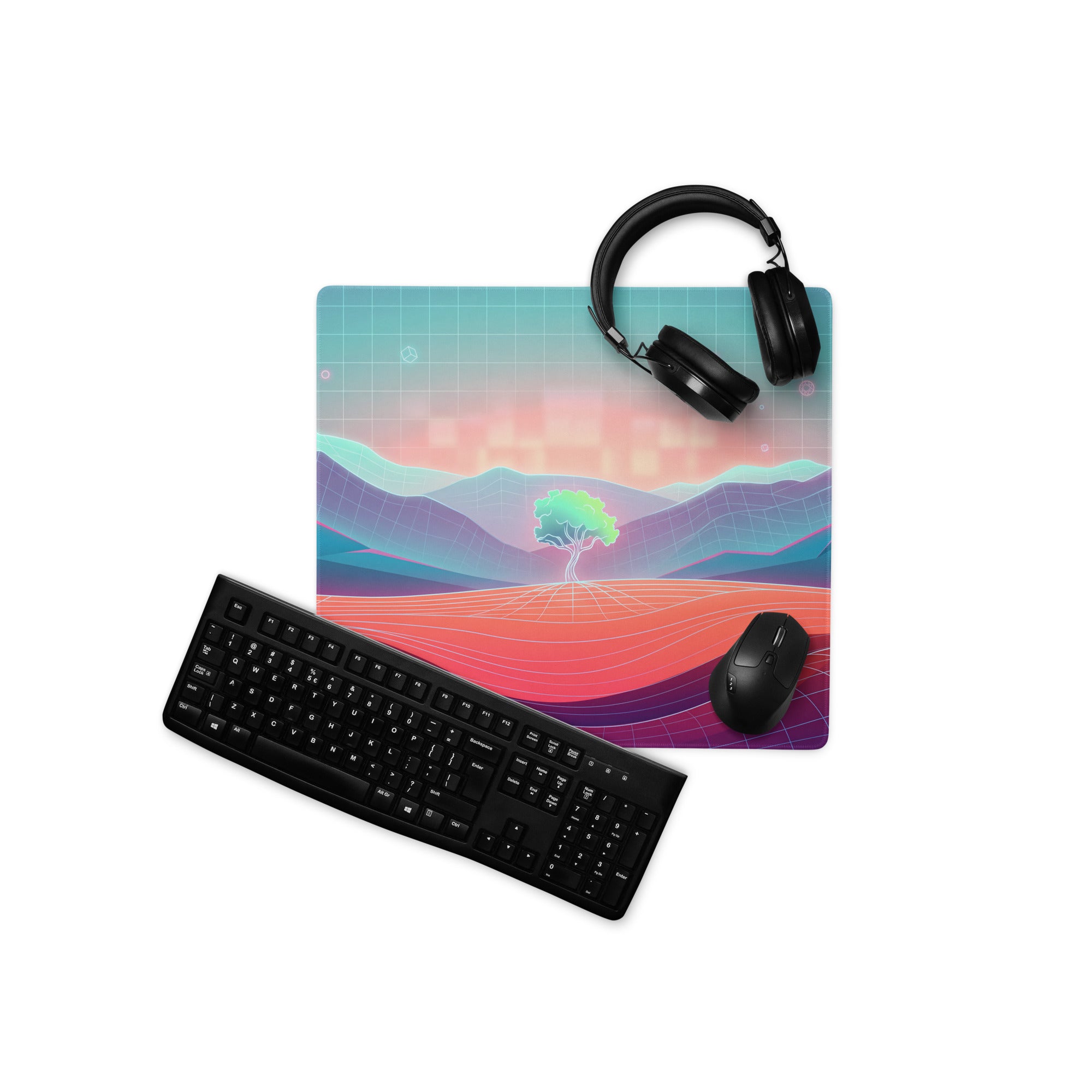 Vaporwave Neon Landscape Pad - Mouse Pad Neon Pink For Gaming Vaporwave Dreamy Mood Neon Decor Synthwave Digital Art
