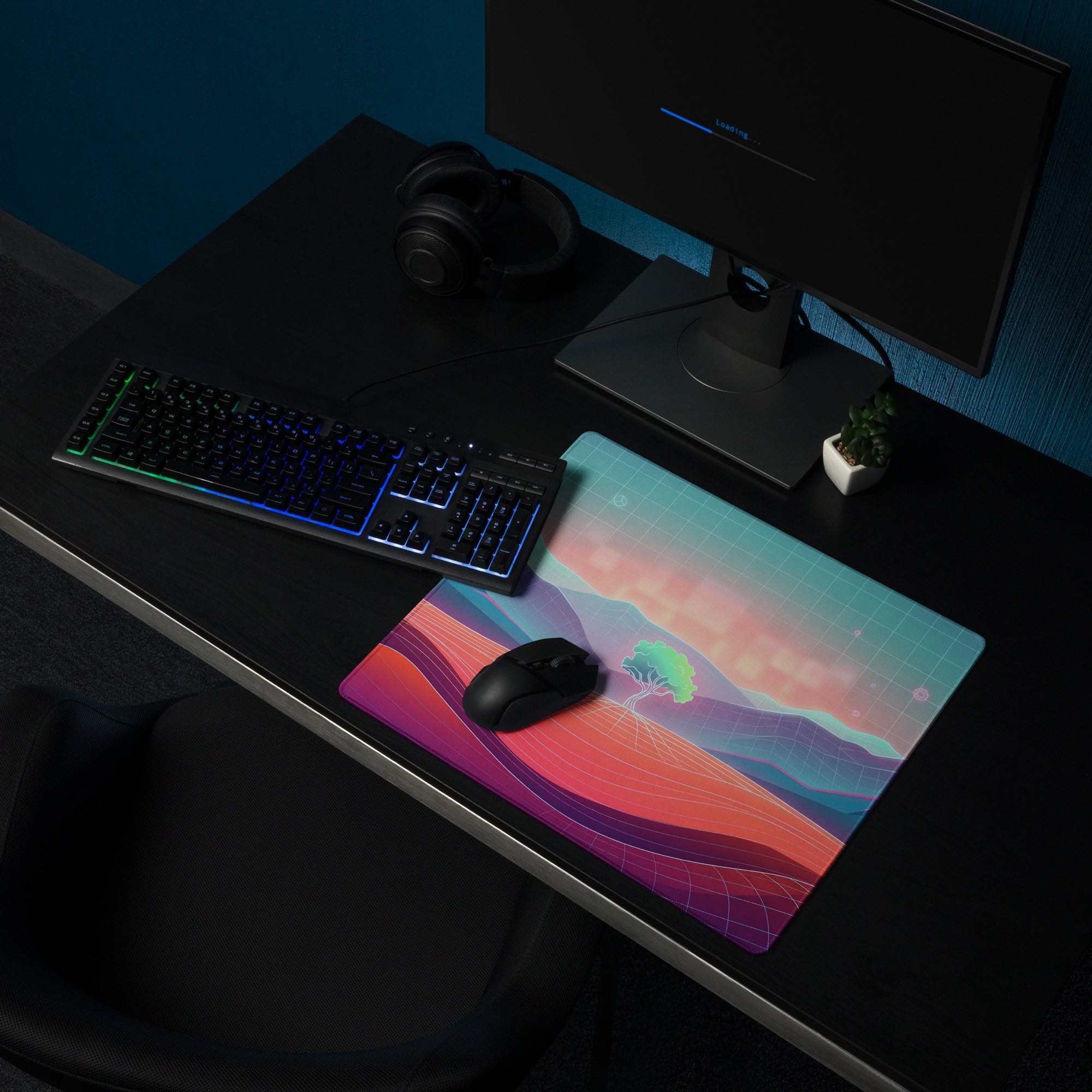 Vaporwave Neon Landscape Pad - Mouse Pad Neon Pink For Gaming Vaporwave Dreamy Mood Neon Decor Synthwave Digital Art