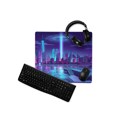 Vaporwave Cityscape Mouse Pad - Vaporwave Cityscape Mouse Pad Purple Blue Gaming Setup Synthwave Neon Mood Desk Pad