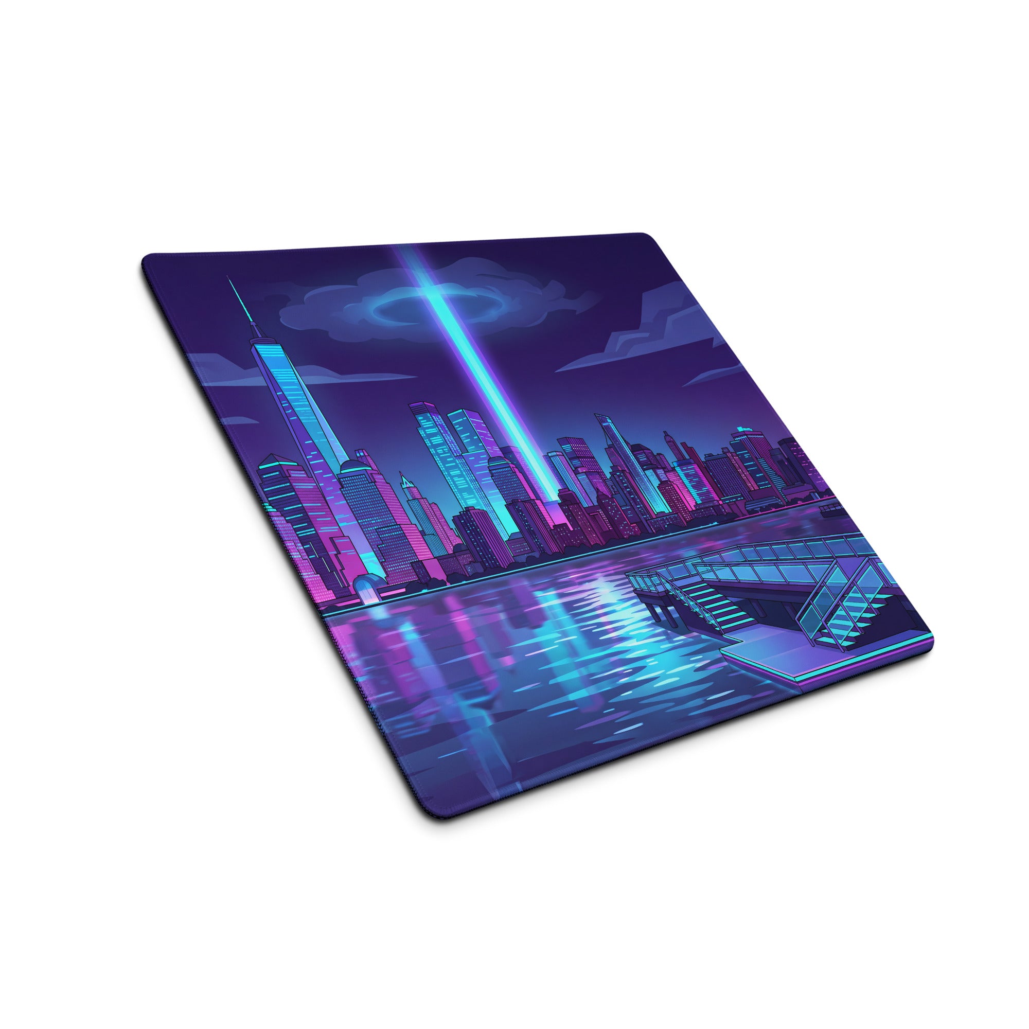 Vaporwave Cityscape Mouse Pad - Vaporwave Cityscape Mouse Pad Purple Blue Gaming Setup Synthwave Neon Mood Desk Pad