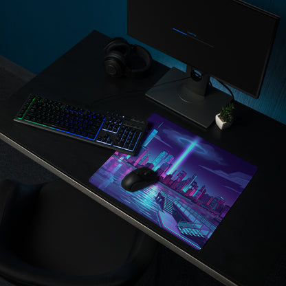 Vaporwave Cityscape Mouse Pad - Vaporwave Cityscape Mouse Pad Purple Blue Gaming Setup Synthwave Neon Mood Desk Pad