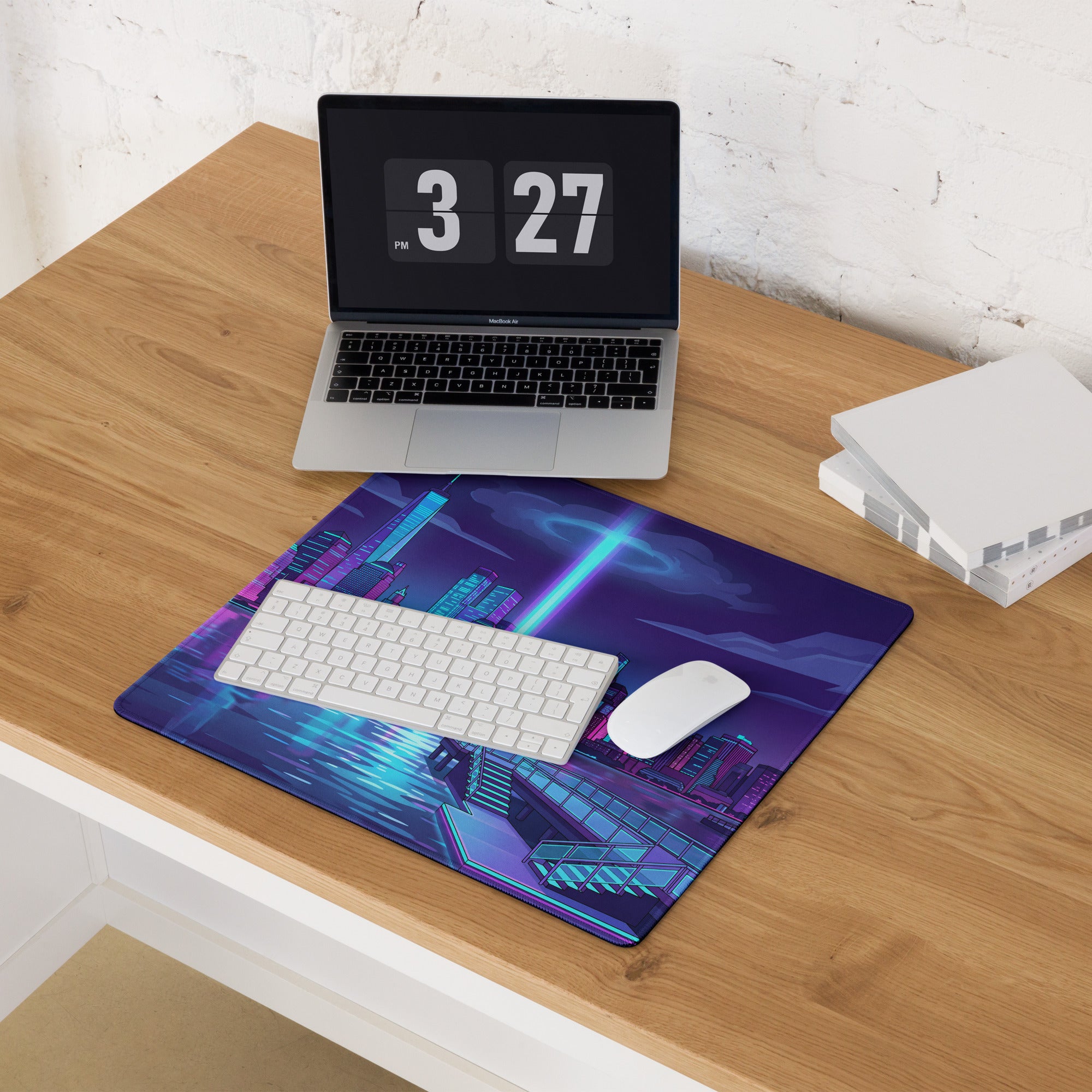 Vaporwave Cityscape Mouse Pad - Vaporwave Cityscape Mouse Pad Purple Blue Gaming Setup Synthwave Neon Mood Desk Pad