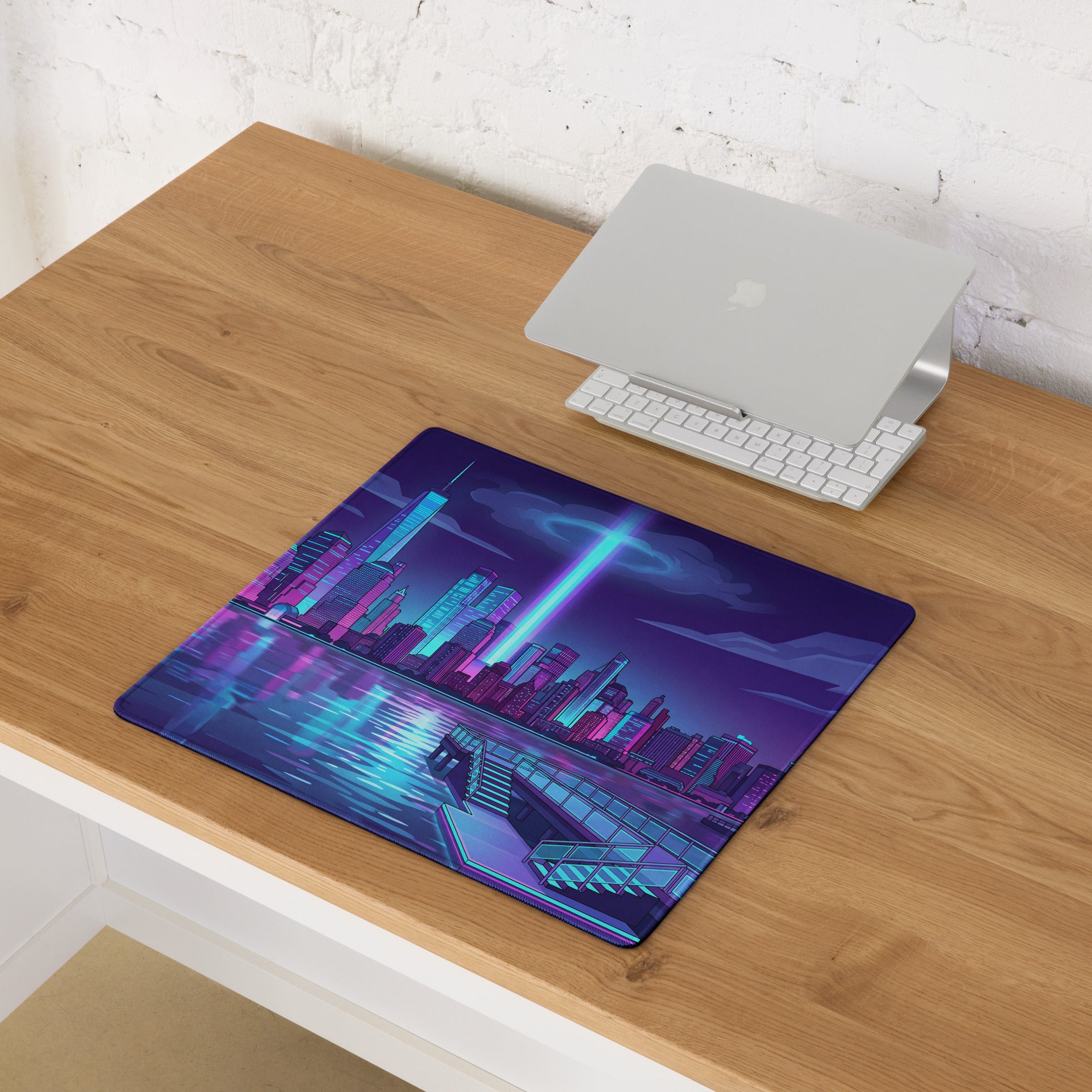 Vaporwave Cityscape Mouse Pad - Vaporwave Cityscape Mouse Pad Purple Blue Gaming Setup Synthwave Neon Mood Desk Pad