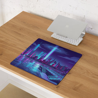 Vaporwave Cityscape Mouse Pad - Vaporwave Cityscape Mouse Pad Purple Blue Gaming Setup Synthwave Neon Mood Desk Pad