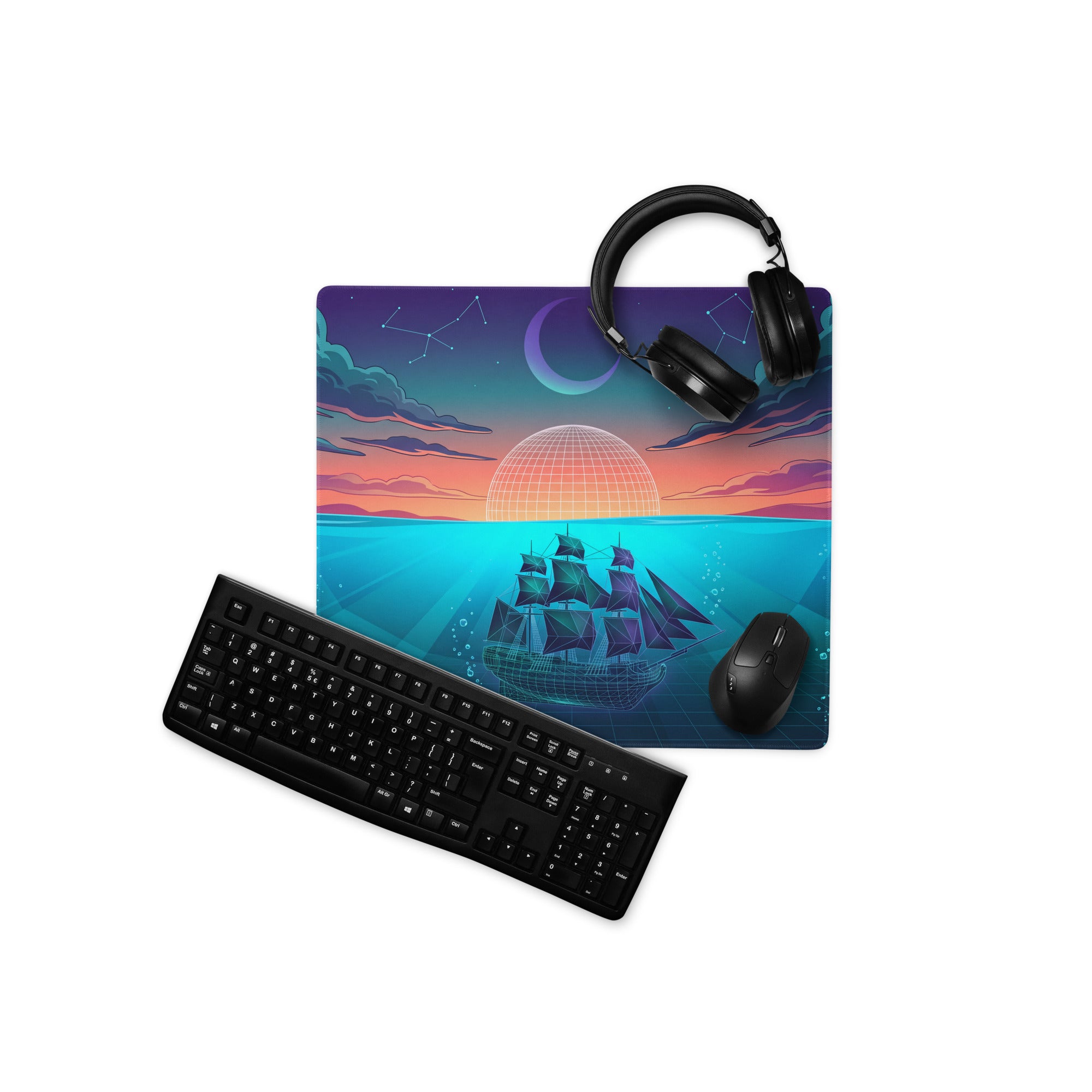 Vaporwave Neon Ocean Mouse Pad - Gaming Mouse Pad Neon Pink Blue Desk Setup Vaporwave Dreamy Neon Aesthetic 80s