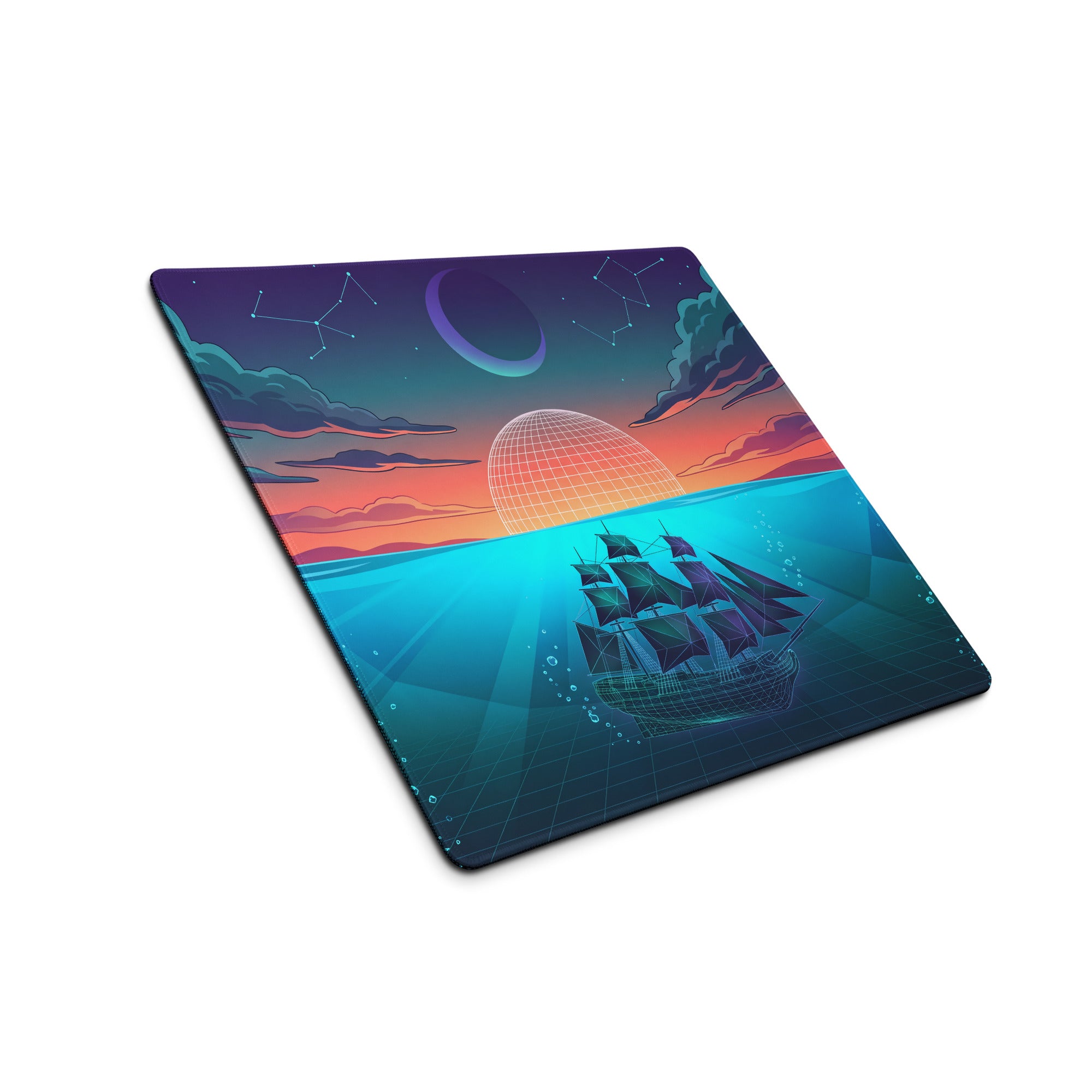 Vaporwave Neon Ocean Mouse Pad - Gaming Mouse Pad Neon Pink Blue Desk Setup Vaporwave Dreamy Neon Aesthetic 80s