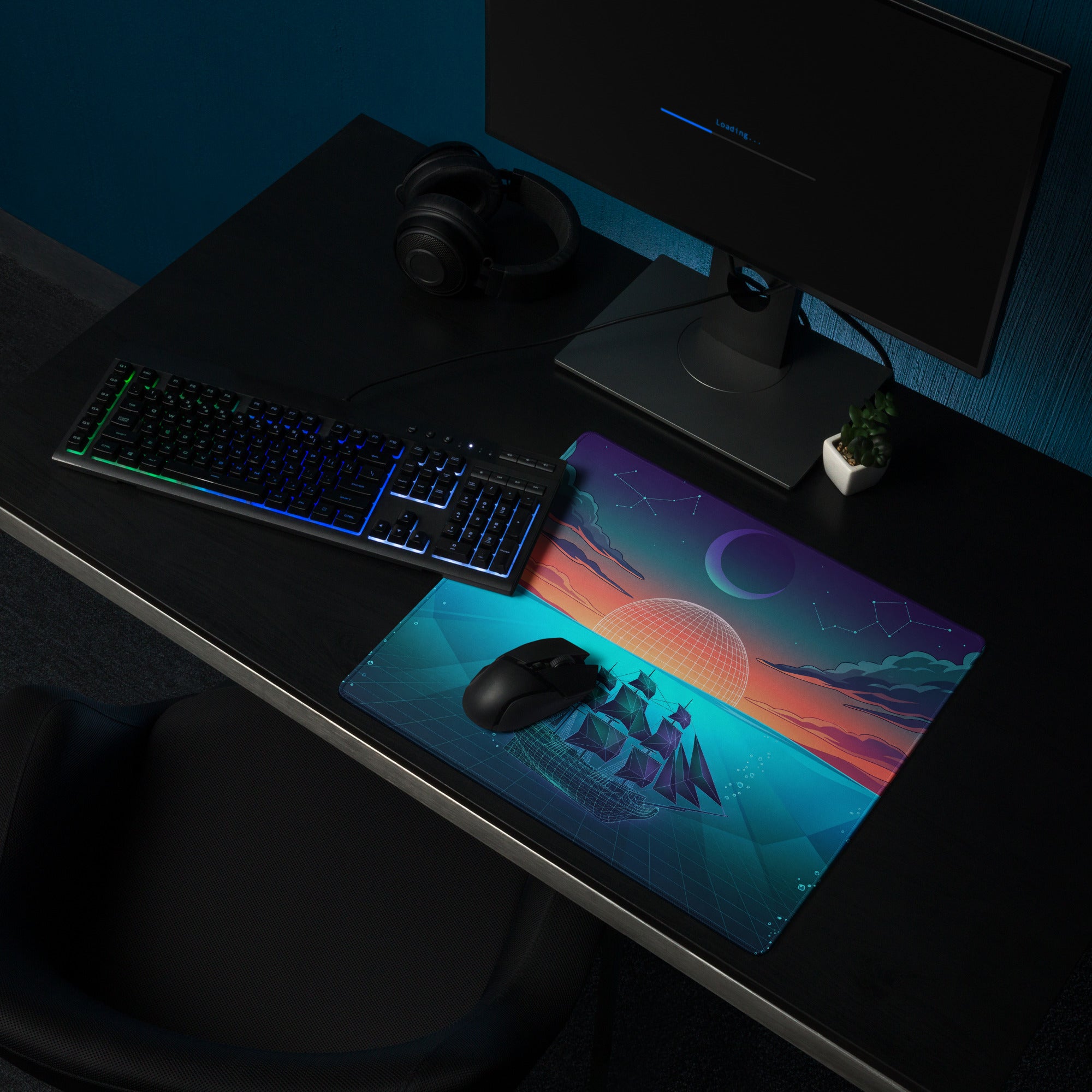 Vaporwave Neon Ocean Mouse Pad - Gaming Mouse Pad Neon Pink Blue Desk Setup Vaporwave Dreamy Neon Aesthetic 80s