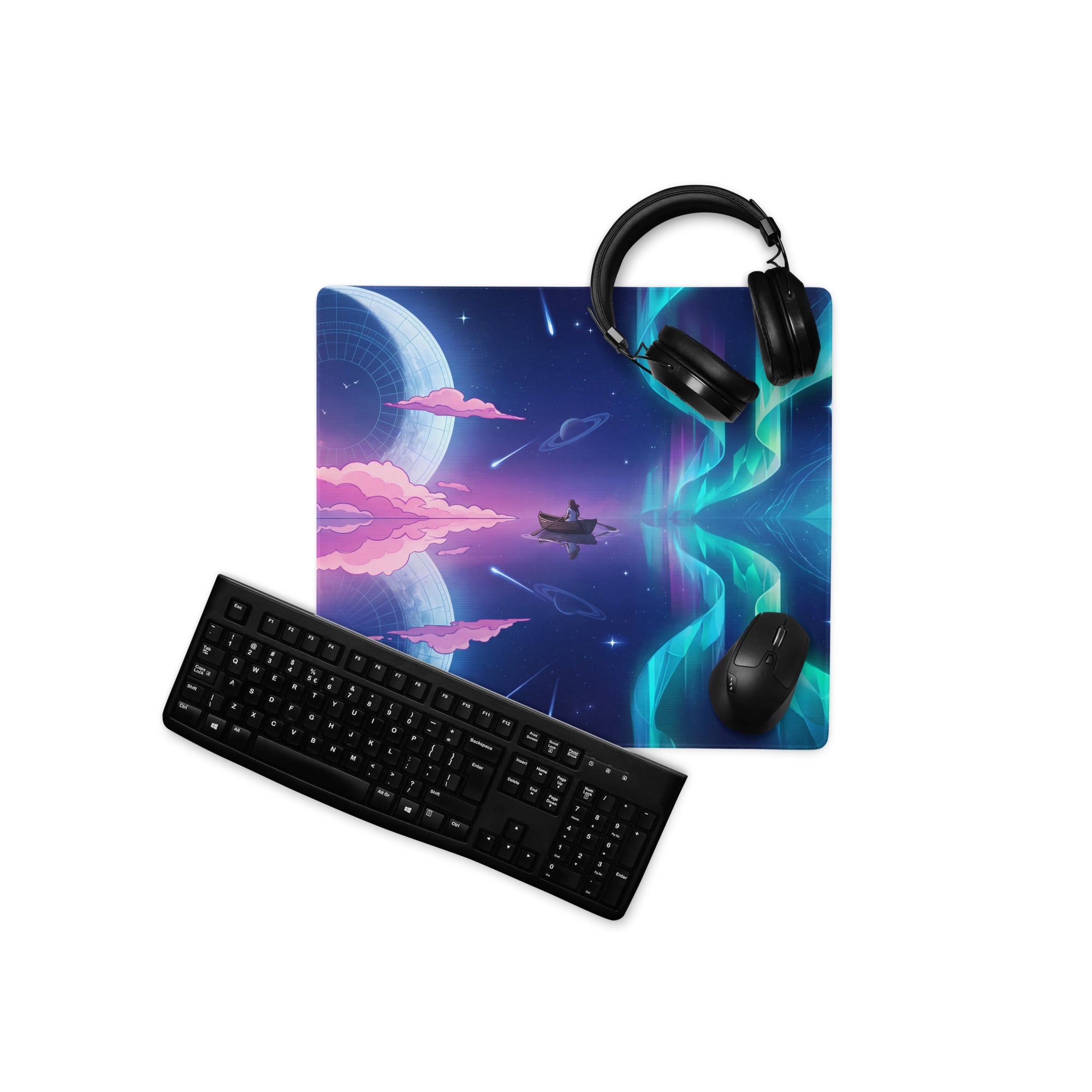 Vaporwave Neon Galaxy Mouse Pad - Mouse Pad Pink Blue Teal Gaming Desk Vaporwave Dreamy Mood Cyberpunk Decor Digital Art