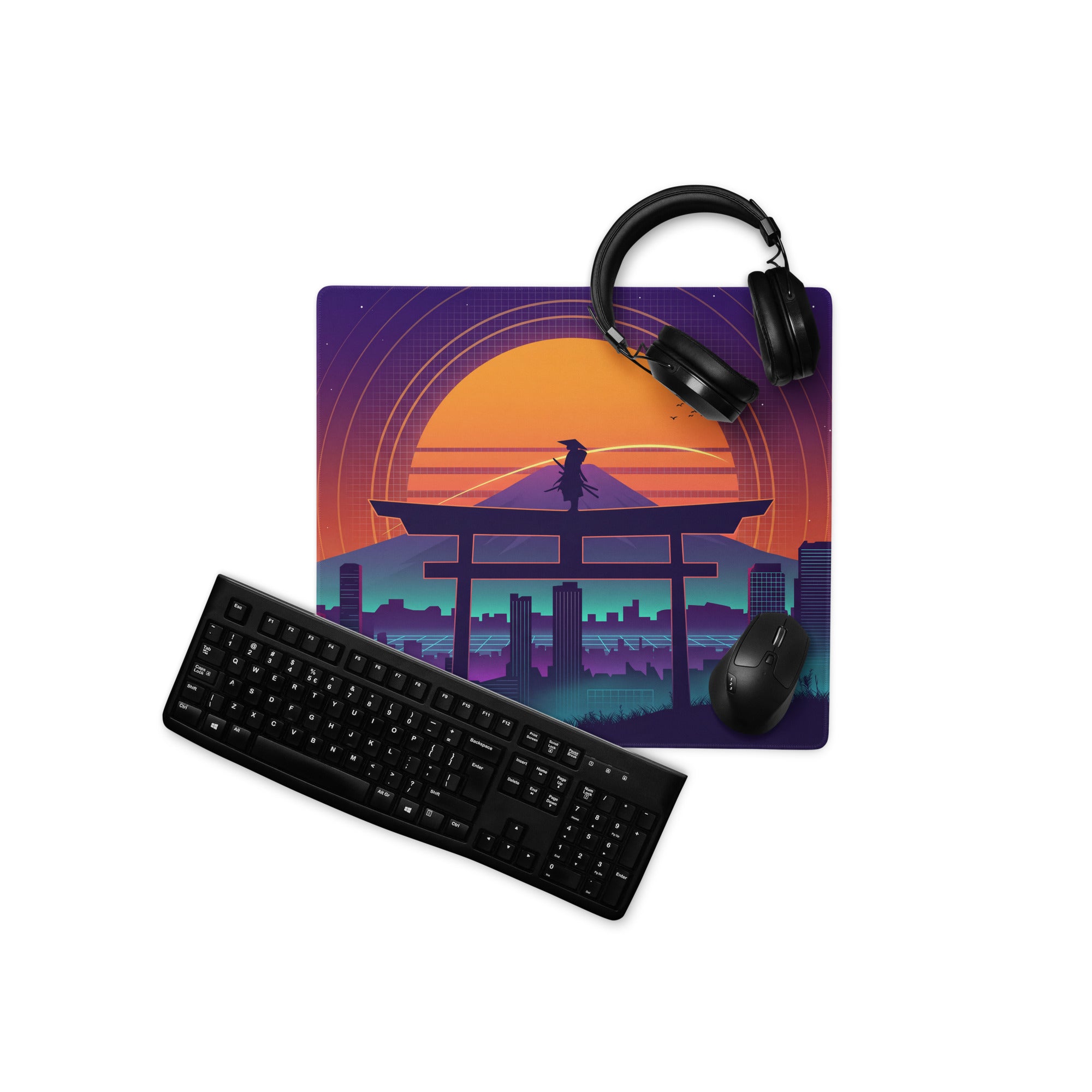 Vaporwave Sunset Neon Gaming Mouse Pad - Mouse Pad Purple Orange Gradient Desk Vaporwave Mood Futurism Digital