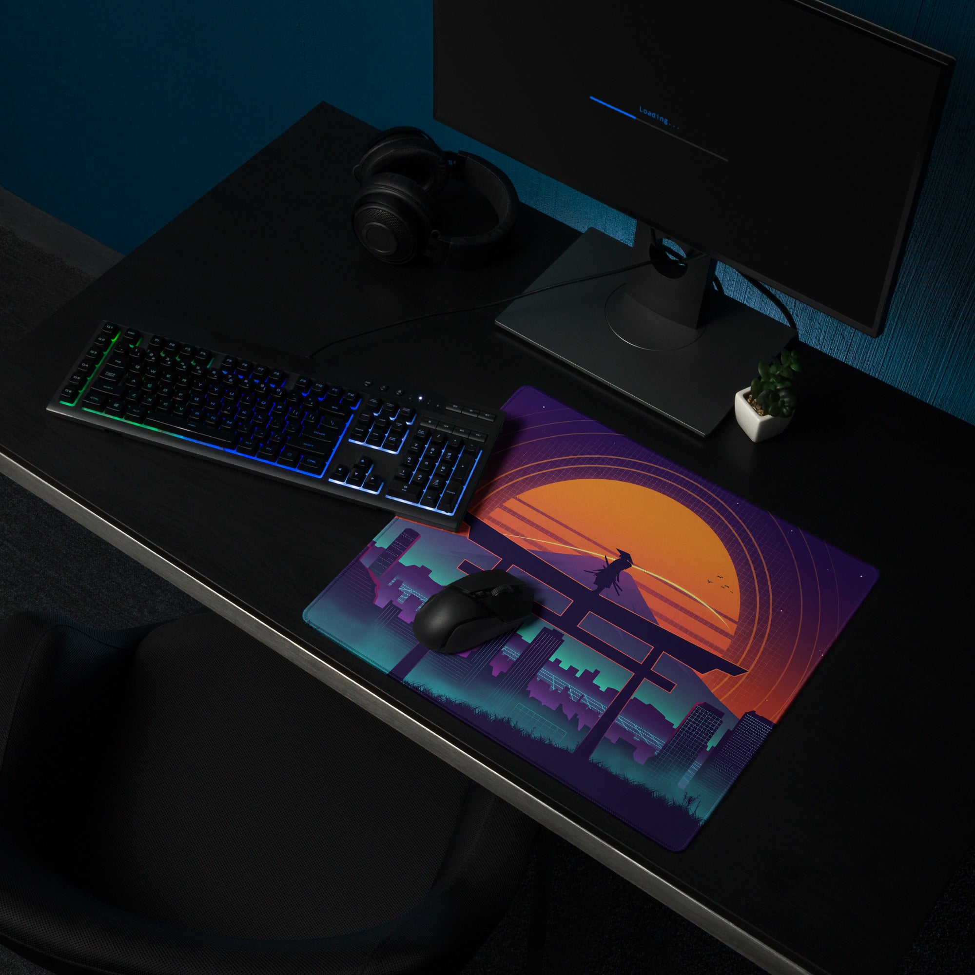 Vaporwave Sunset Neon Gaming Mouse Pad - Mouse Pad Purple Orange Gradient Desk Vaporwave Mood Futurism Digital