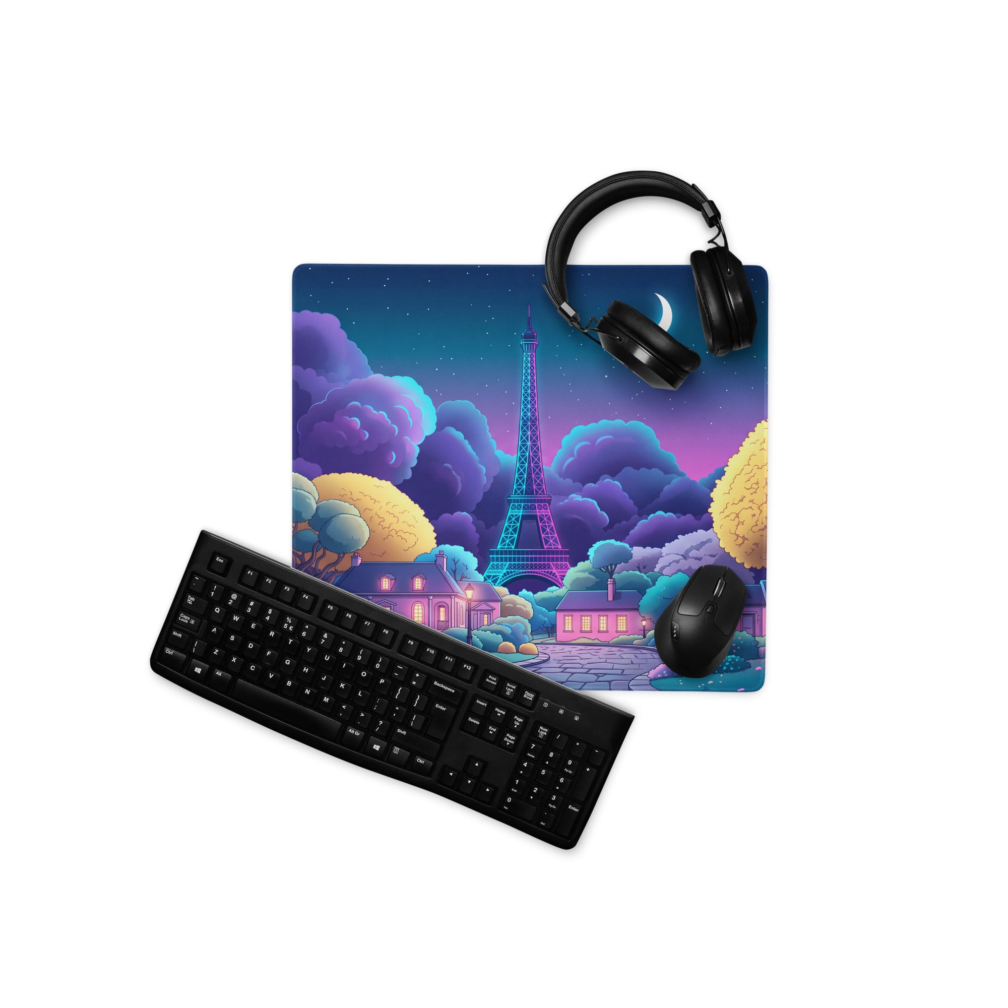 Neon Vaporwave Desk Pad Landscape - Mouse Pad Neon Pink Purple Blue For Gaming Desk Retro Dreamy Synthwave Decor Art