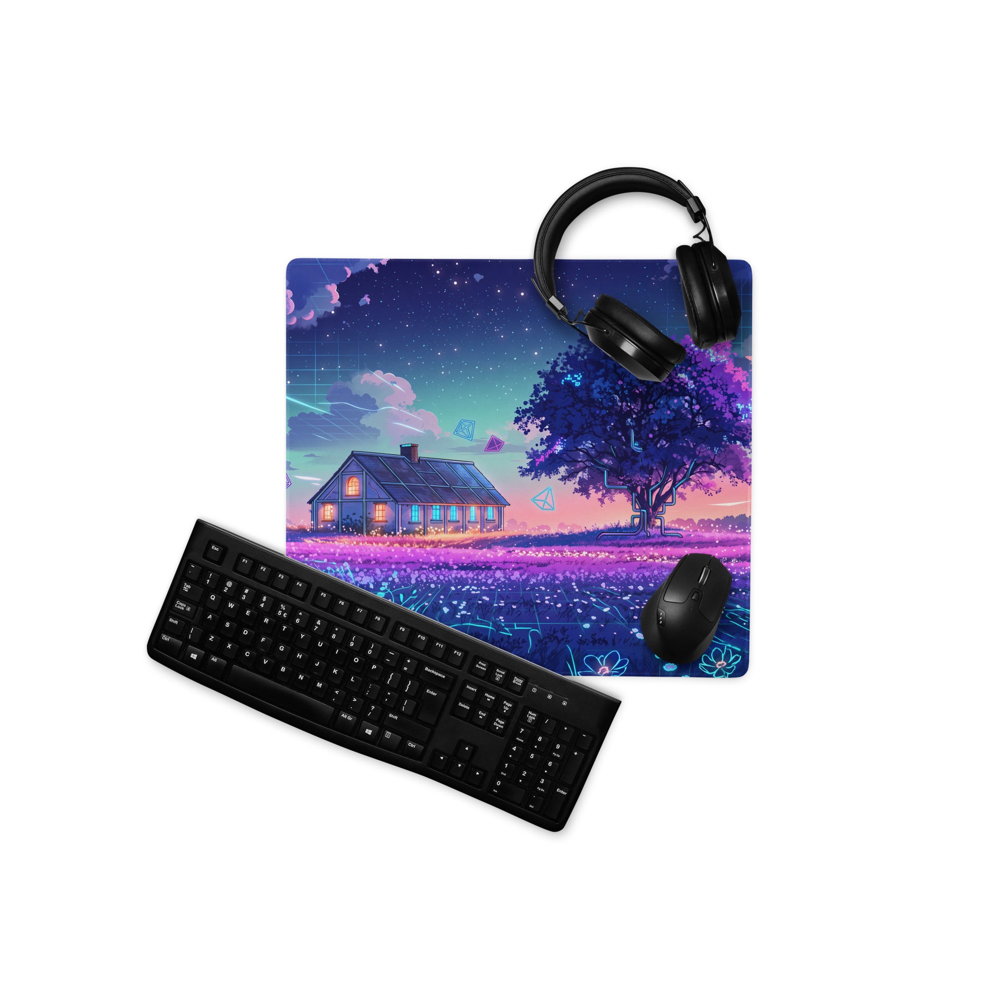 Vaporwave Nightscape Mouse Pad - Landscape Mouse Pad Purple Pink For Gaming Vaporwave Dreamy Neon Mood Modern Desk Art