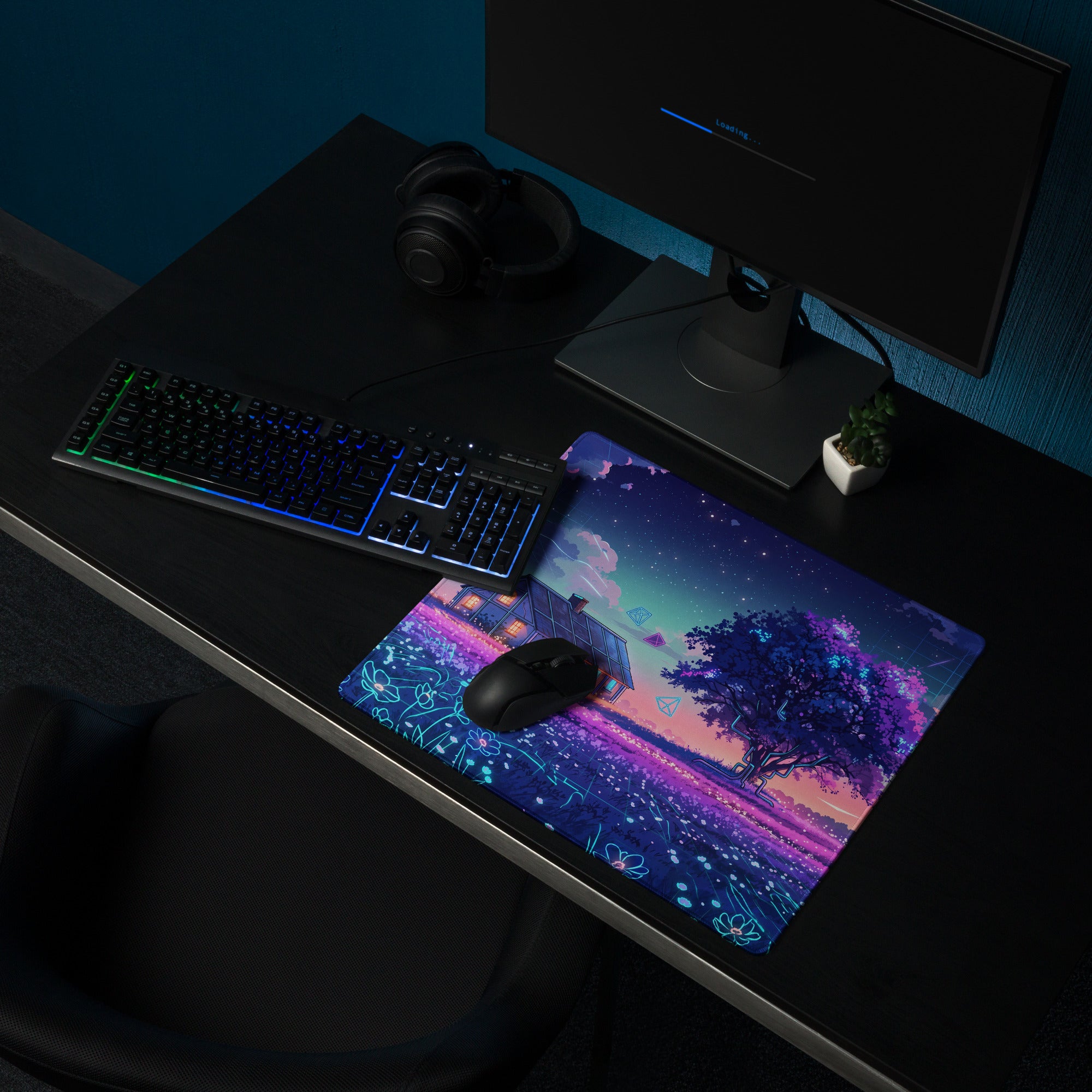 Vaporwave Nightscape Mouse Pad - Landscape Mouse Pad Purple Pink For Gaming Vaporwave Dreamy Neon Mood Modern Desk Art
