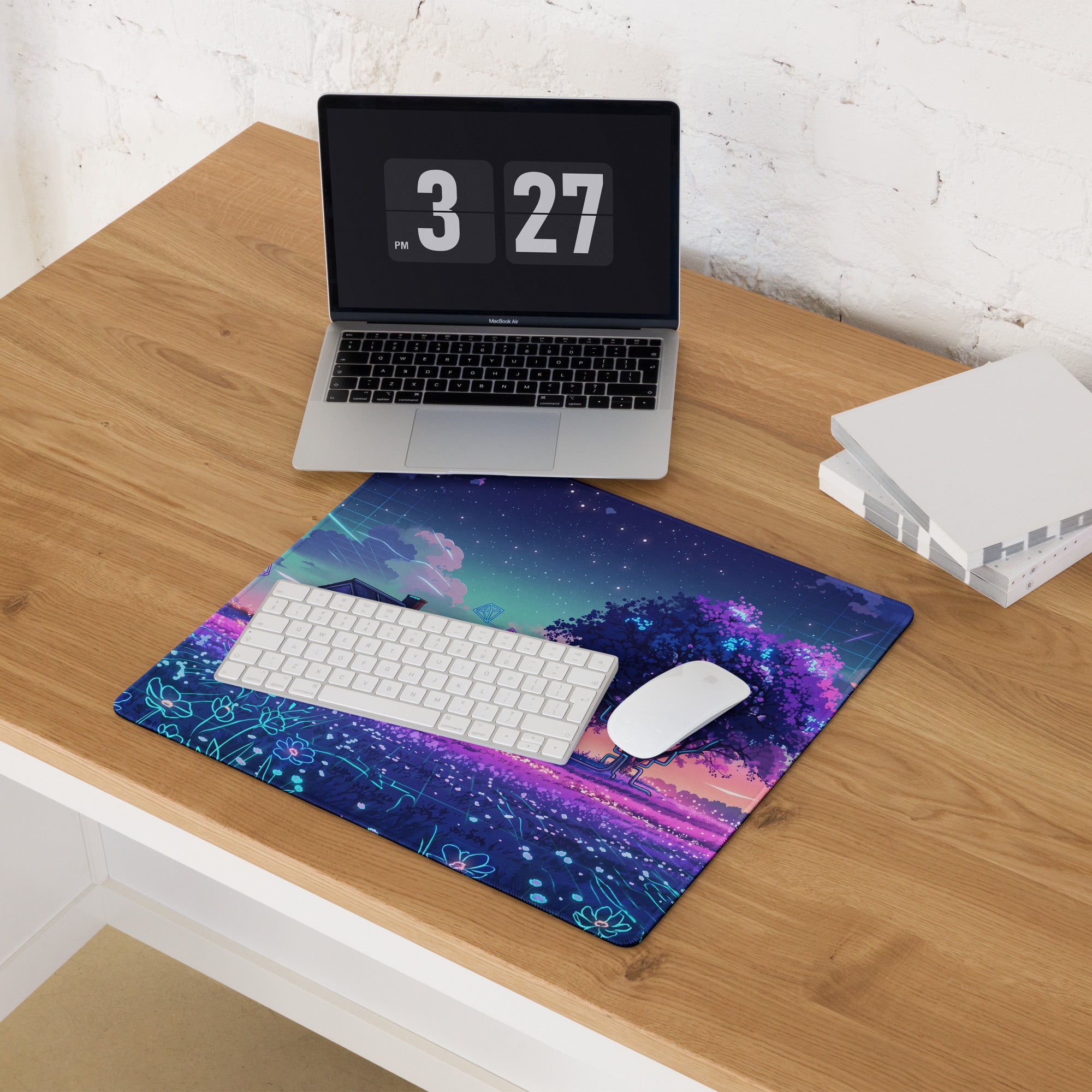 Vaporwave Nightscape Mouse Pad - Landscape Mouse Pad Purple Pink For Gaming Vaporwave Dreamy Neon Mood Modern Desk Art