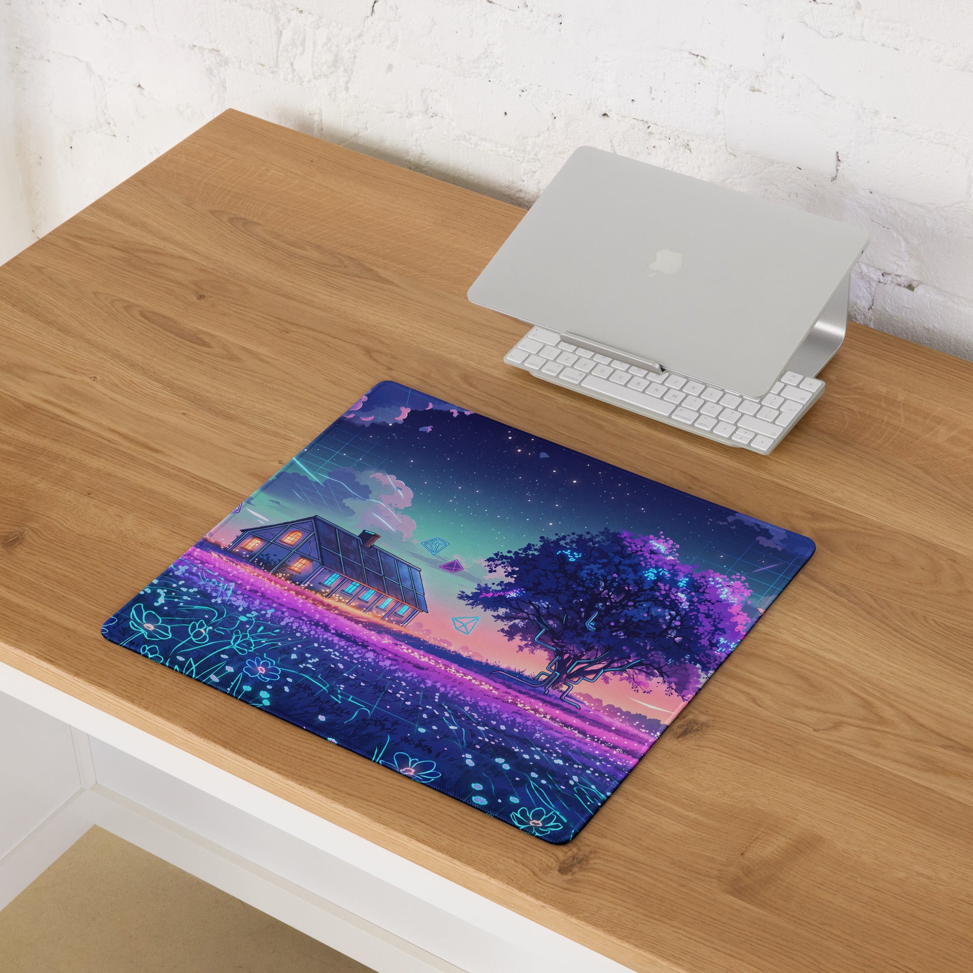 Vaporwave Nightscape Mouse Pad - Landscape Mouse Pad Purple Pink For Gaming Vaporwave Dreamy Neon Mood Modern Desk Art