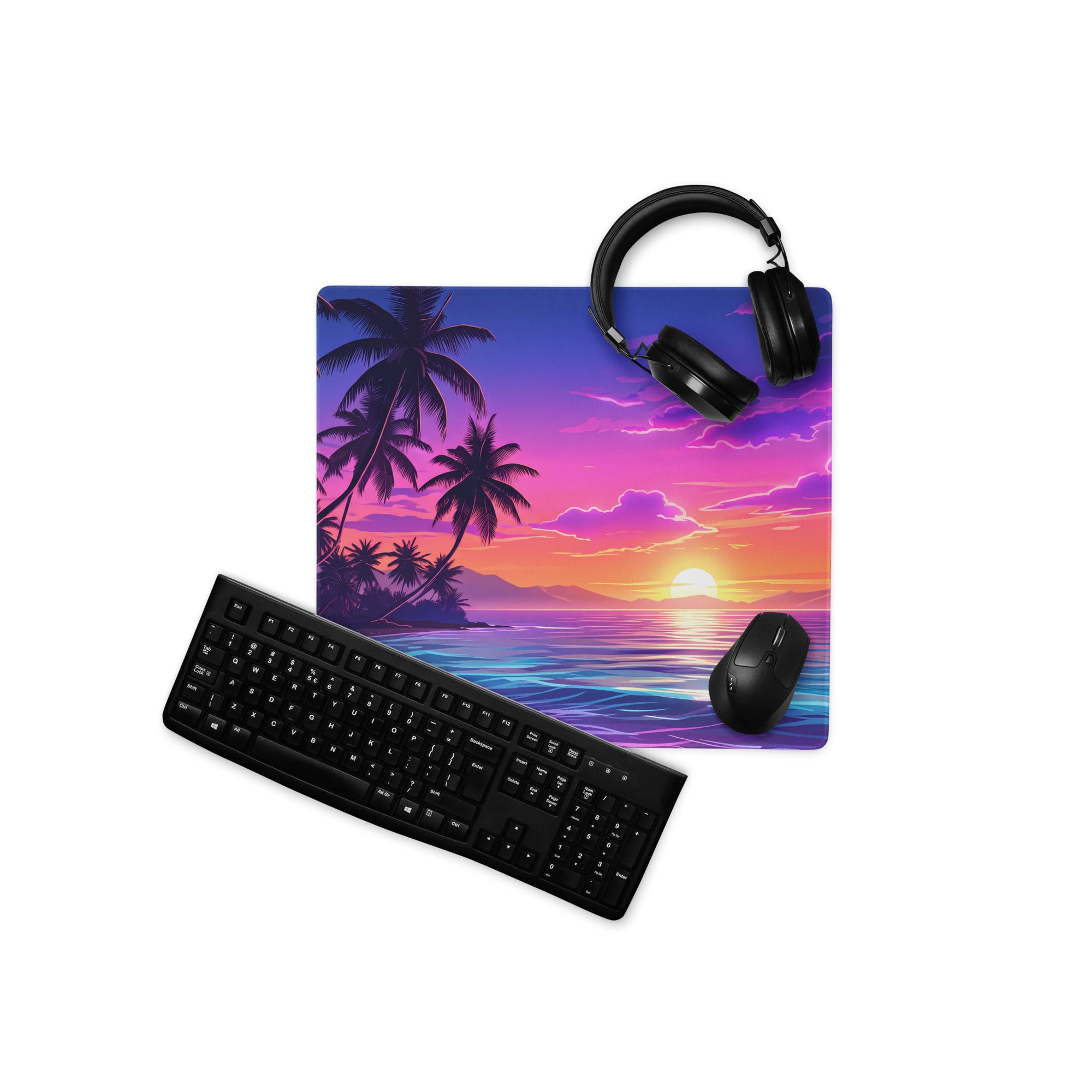 Vaporwave Sunset Palm Mouse Pad - Mouse Pad Purple Pink Desk Vaporwave Dreamy Neon Vaporwave Mood Retro PC Setup Digital