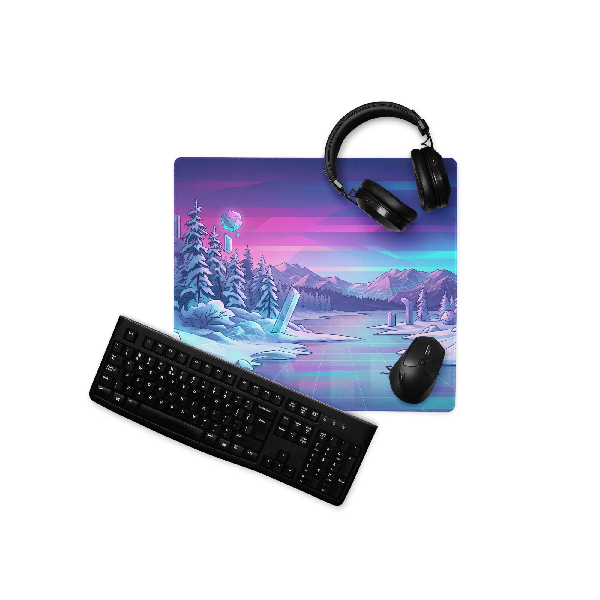 Vaporwave Neon Alps Desk Mat - Mouse Pad Pink Purple Blue Desk Setup Vaporwave Dreamy Mood Retro Futurism Digital Art