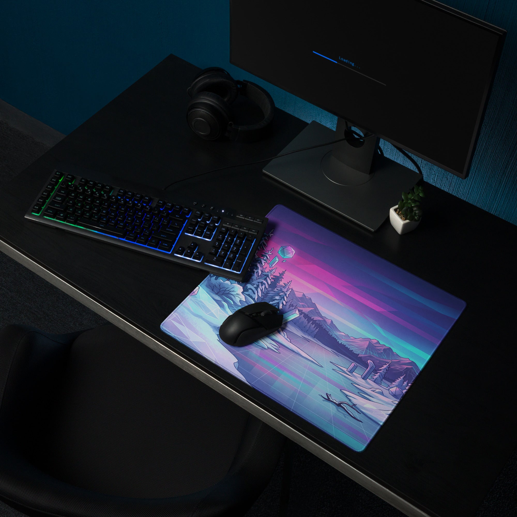 Vaporwave Neon Alps Desk Mat - Mouse Pad Pink Purple Blue Desk Setup Vaporwave Dreamy Mood Retro Futurism Digital Art