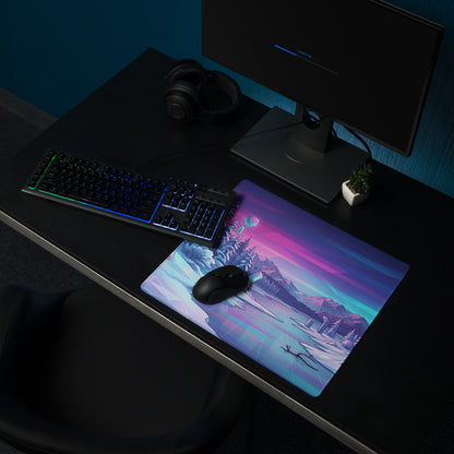Vaporwave Neon Alps Desk Mat - Mouse Pad Pink Purple Blue Desk Setup Vaporwave Dreamy Mood Retro Futurism Digital Art