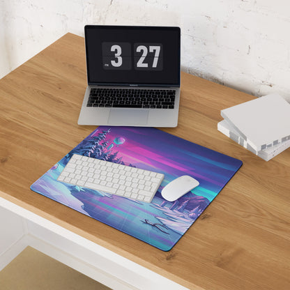 Vaporwave Neon Alps Desk Mat - Mouse Pad Pink Purple Blue Desk Setup Vaporwave Dreamy Mood Retro Futurism Digital Art