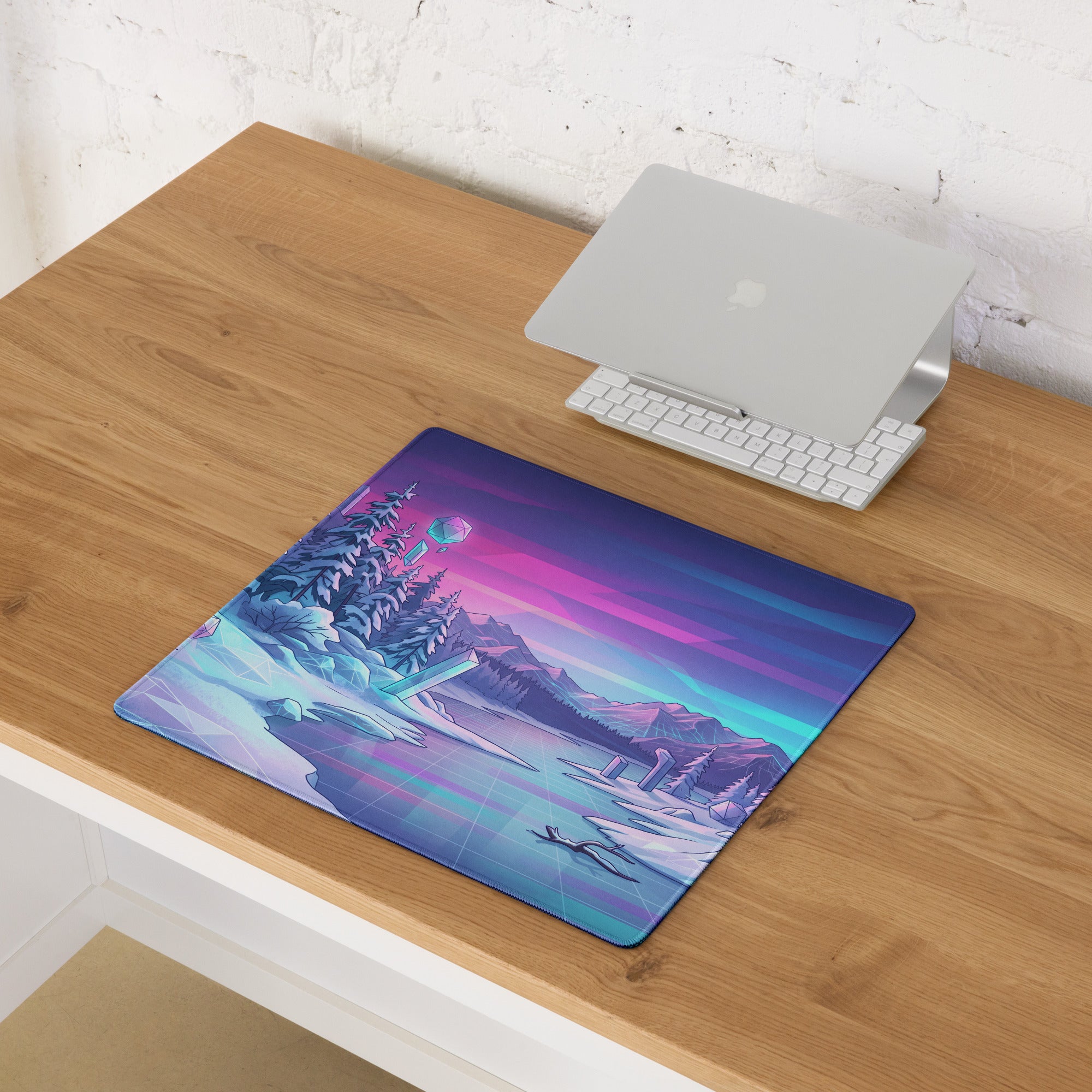Vaporwave Neon Alps Desk Mat - Mouse Pad Pink Purple Blue Desk Setup Vaporwave Dreamy Mood Retro Futurism Digital Art
