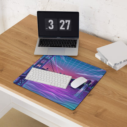 Neon Vaporwave Bridge City Pad - Mouse Pad Neon Pink Teal Gaming Desk Vaporwave Dreamy Cyberpunk Digital Art