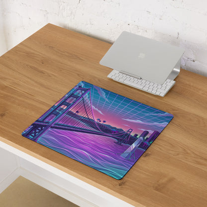 Neon Vaporwave Bridge City Pad - Mouse Pad Neon Pink Teal Gaming Desk Vaporwave Dreamy Cyberpunk Digital Art