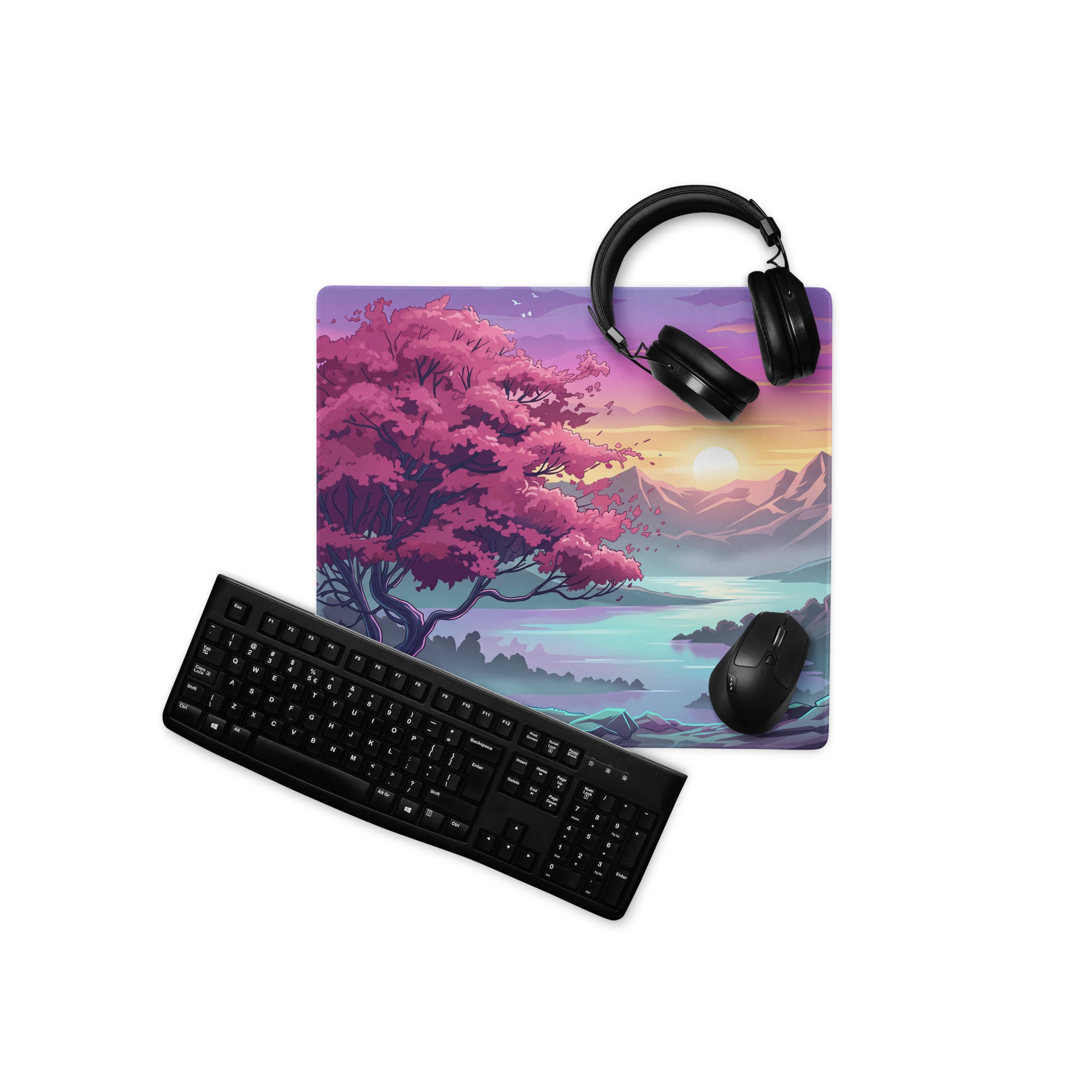 Vaporwave Sunset Pro Gaming Mouse Pad - Vaporwave Sunset Purple Pink Desk Synthwave Dreamy Retro Gamer Digital Art