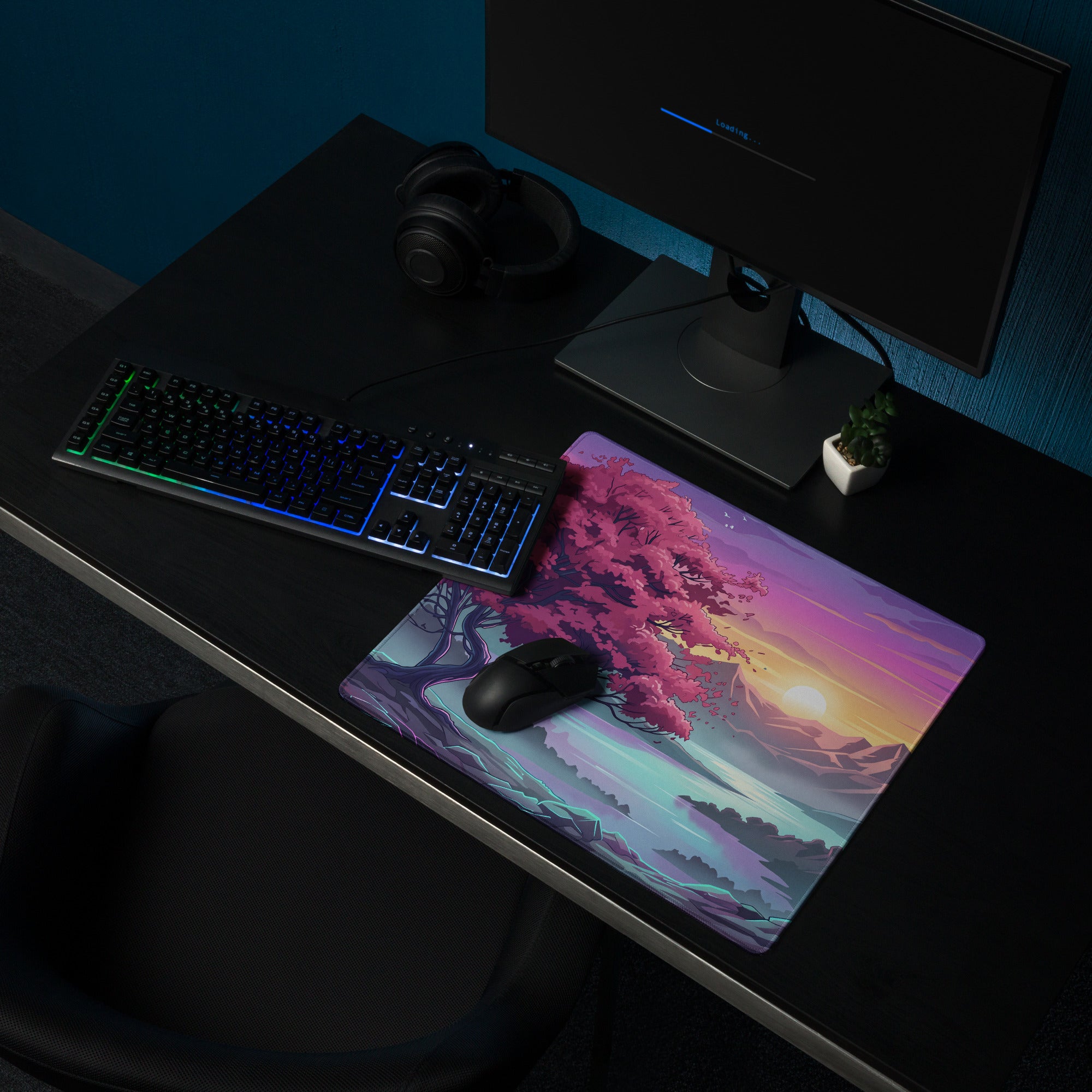 Vaporwave Sunset Pro Gaming Mouse Pad - Vaporwave Sunset Purple Pink Desk Synthwave Dreamy Retro Gamer Digital Art