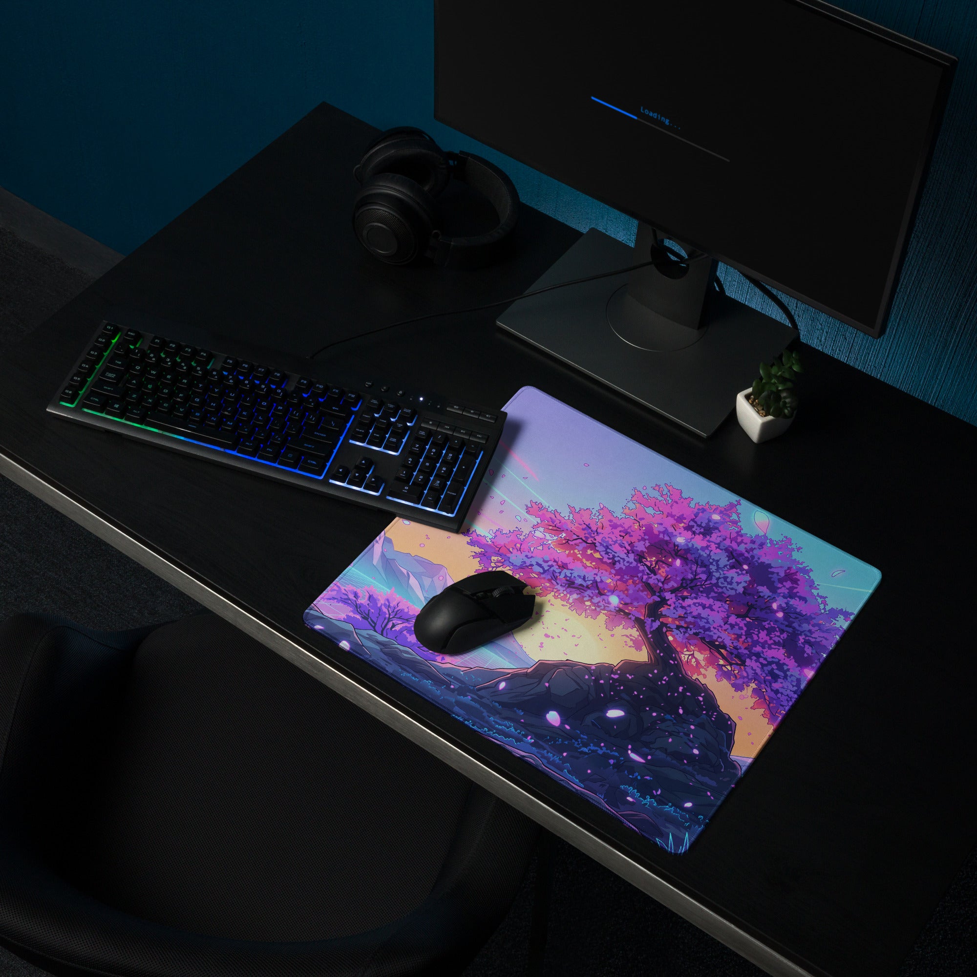 Vaporwave Neon Mouse Pad - Mouse Pad Purple Pink Blue Gaming Dreamlike Neon Retro Futurism Desk Mat Digital Art