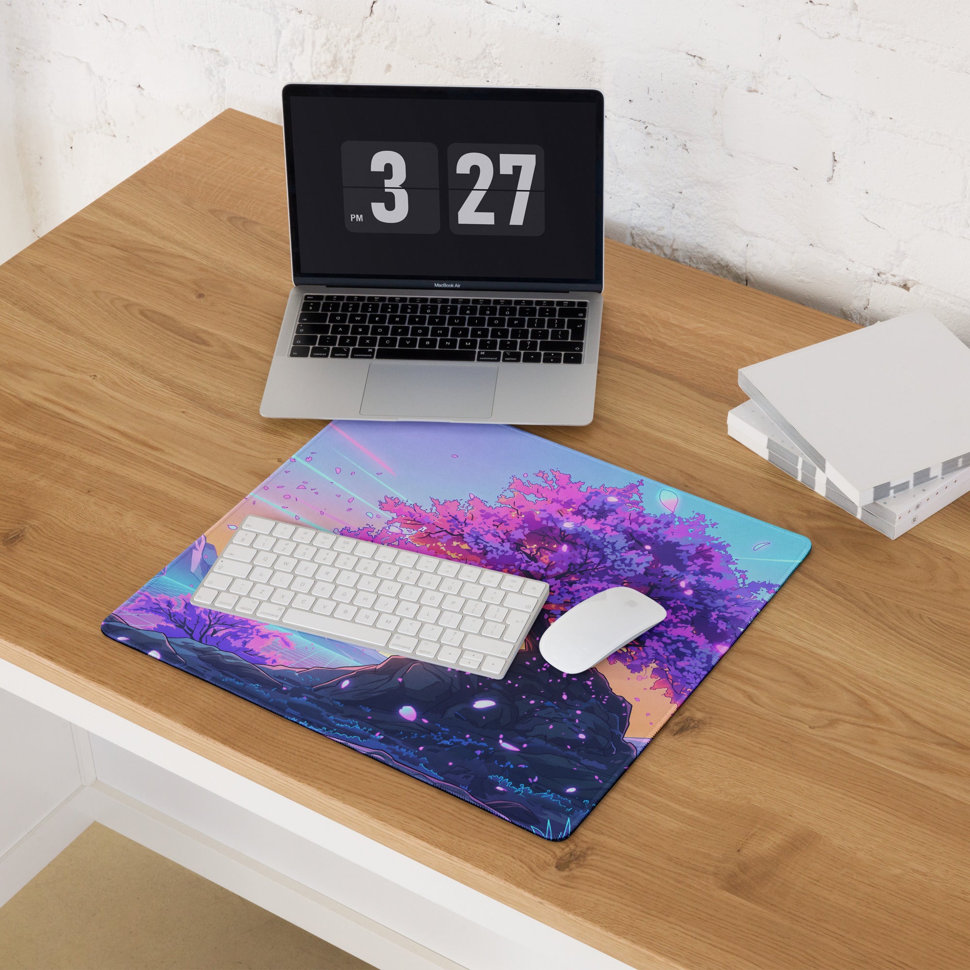 Vaporwave Neon Mouse Pad - Mouse Pad Purple Pink Blue Gaming Dreamlike Neon Retro Futurism Desk Mat Digital Art
