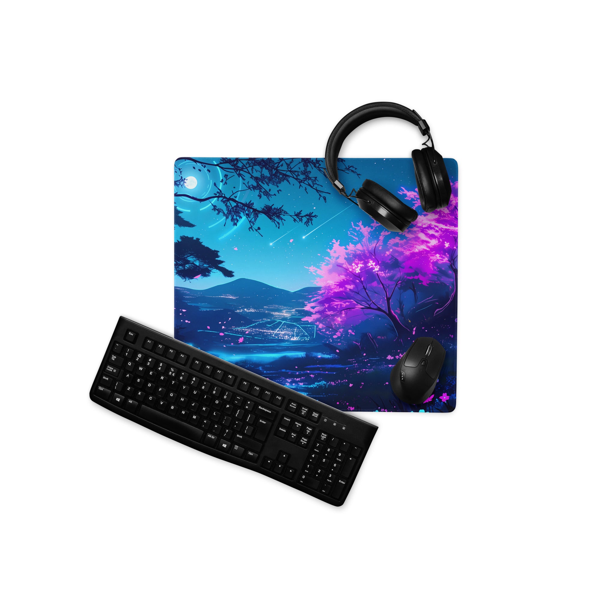 Neon Vaporwave Nightscape Mouse Pad - Mouse Pad Neon Blue Pink Purple Gaming - Dreamy Retro-Futuristic Vaporwave Digital