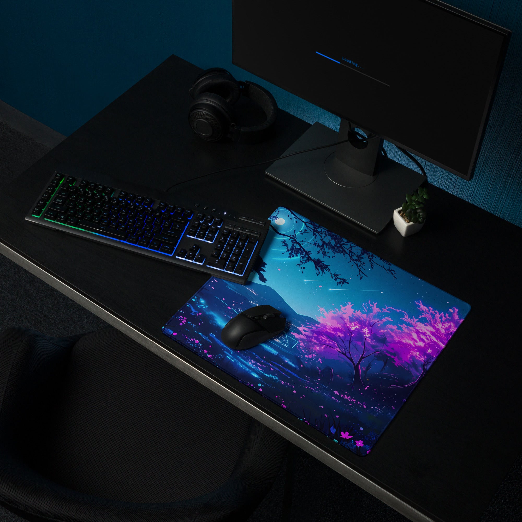 Neon Vaporwave Nightscape Mouse Pad - Mouse Pad Neon Blue Pink Purple Gaming - Dreamy Retro-Futuristic Vaporwave Digital