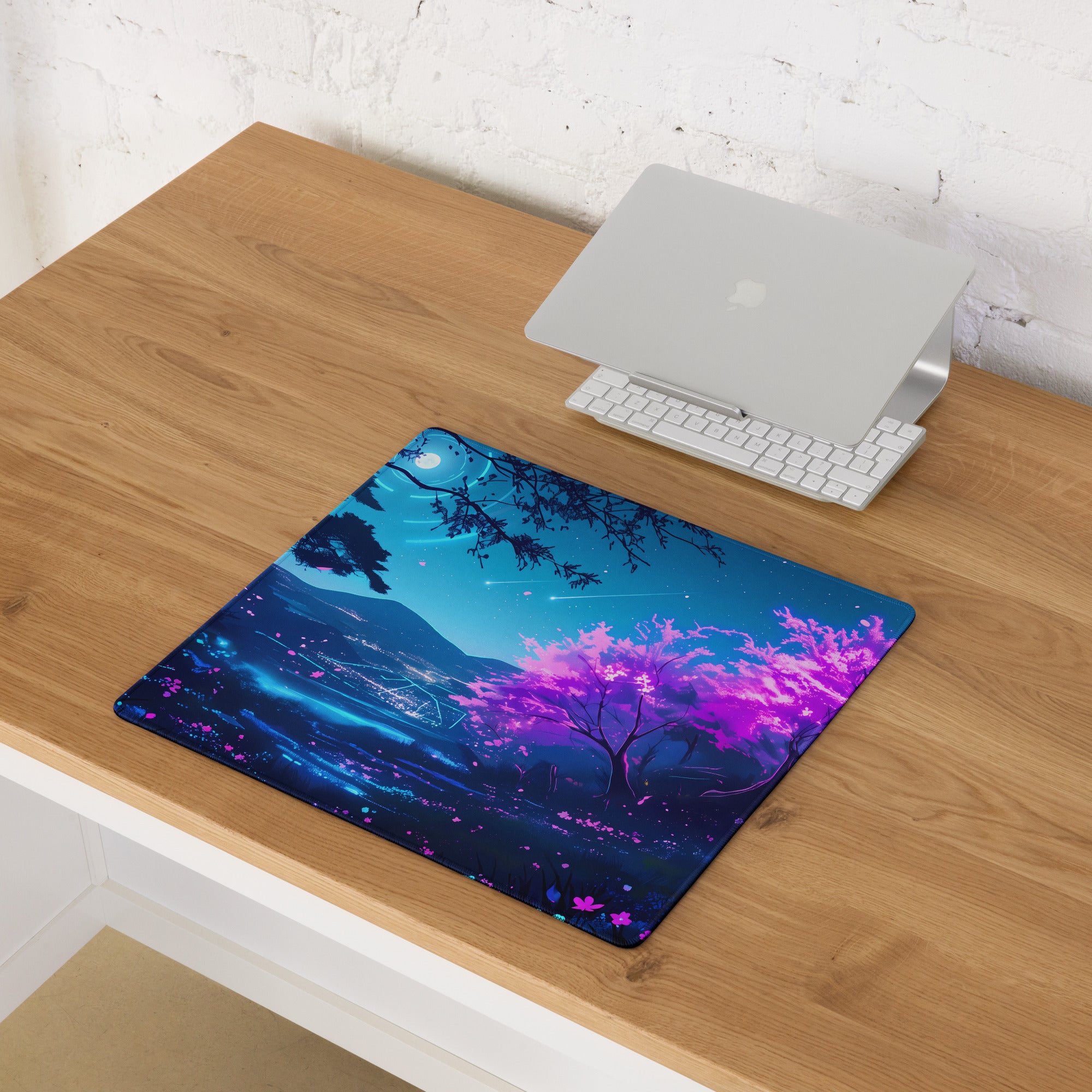 Neon Vaporwave Nightscape Mouse Pad - Mouse Pad Neon Blue Pink Purple Gaming - Dreamy Retro-Futuristic Vaporwave Digital