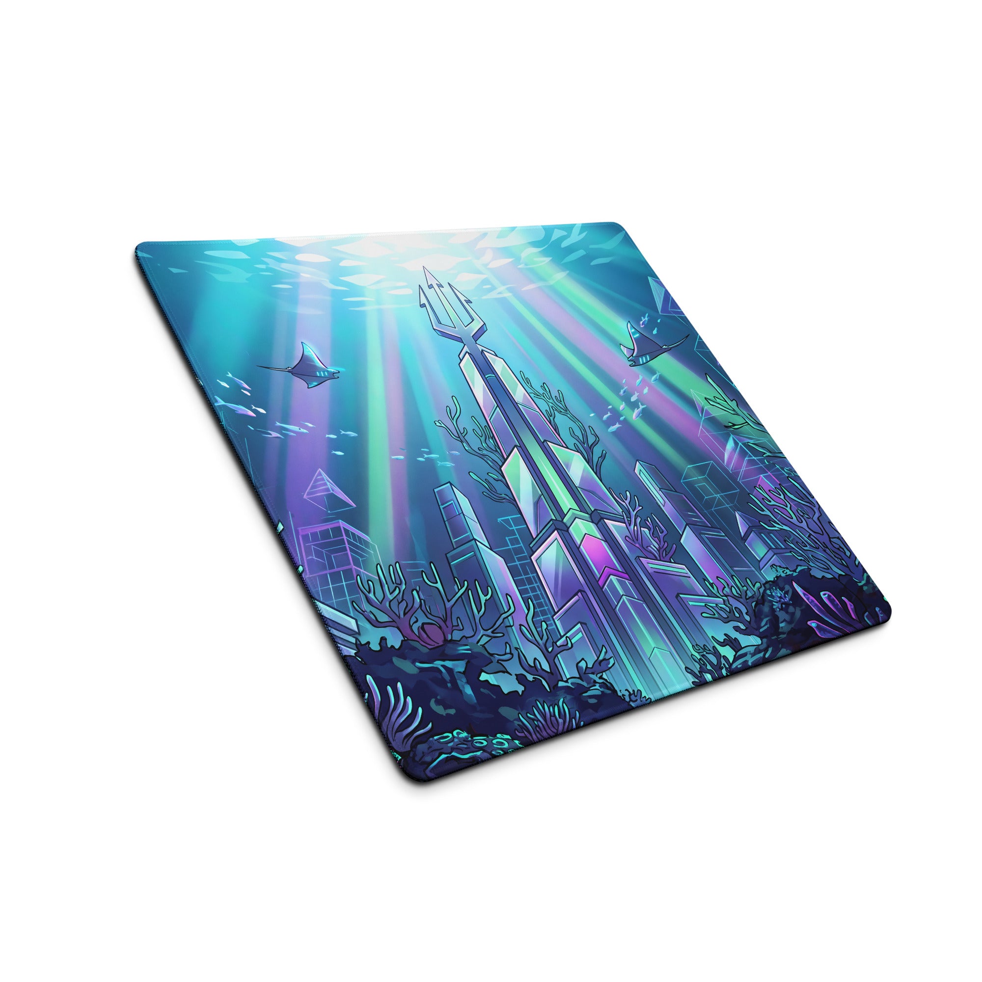 Neon Ocean Vaporwave Mousepad - Mousepad Neon Cyan Purple Pink Gaming Desk Vaporwave Dreamy Synthwave Neon Ocean Digital
