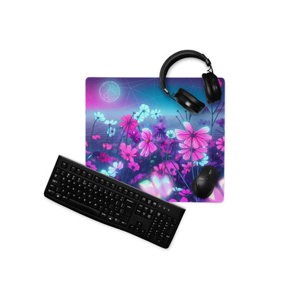 Neon Bloom Vaporwave Desktop Pad - Vaporwave Floral Mouse Pad Pink Purple Desk Gaming Neon Dreamy Neon Mood Desk Decor