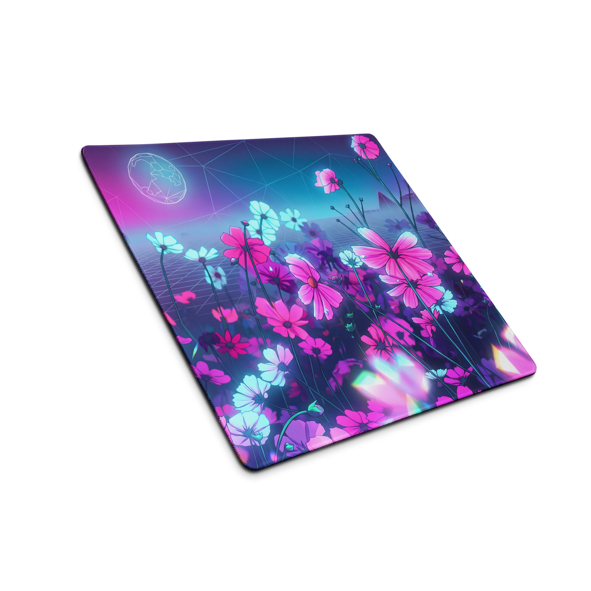 Neon Bloom Vaporwave Desktop Pad - Vaporwave Floral Mouse Pad Pink Purple Desk Gaming Neon Dreamy Neon Mood Desk Decor